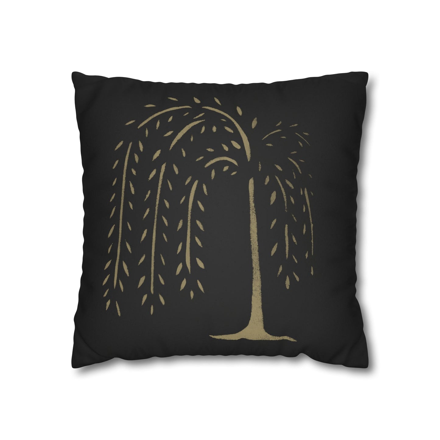 Tan Willow Stencil Faux Suede Square Pillowcase
