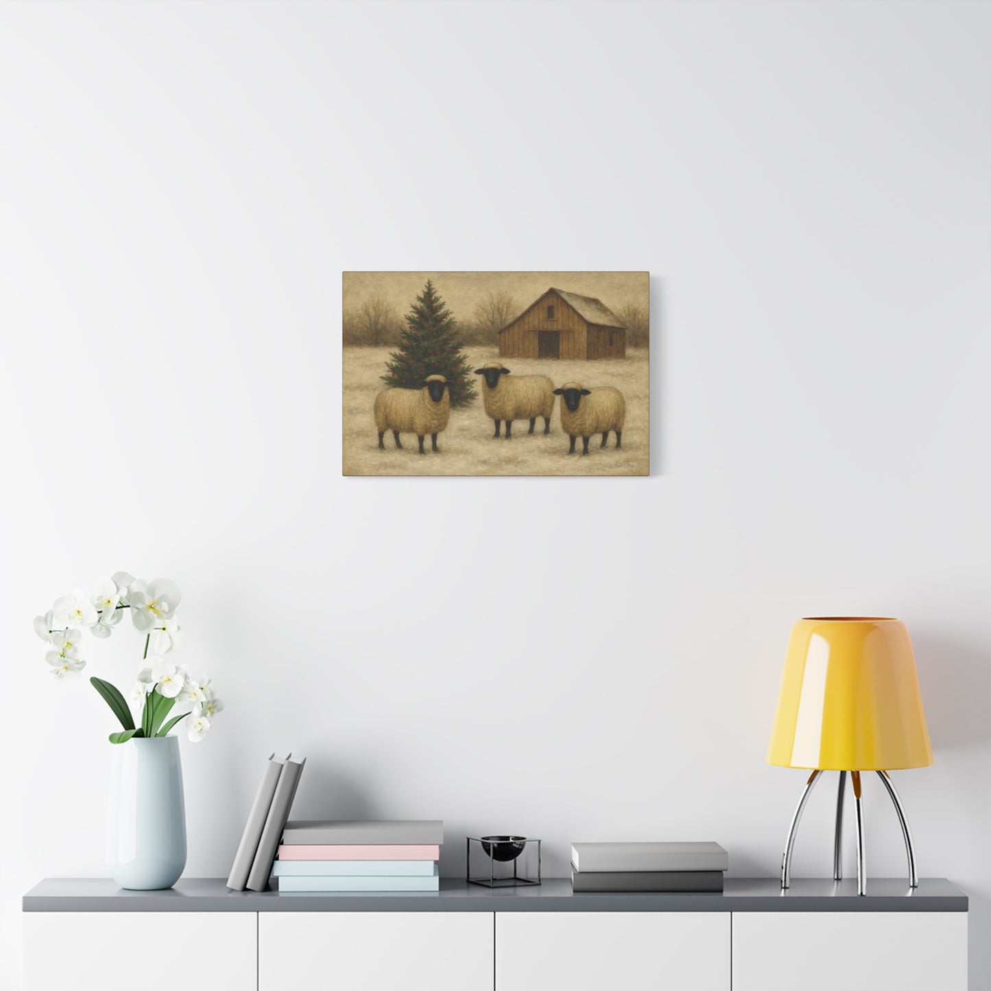Christmas Sheep Canvas Wall Art, Holiday Decor, Farmhouse Style, Rustic Artwork, Winter Home Decoration