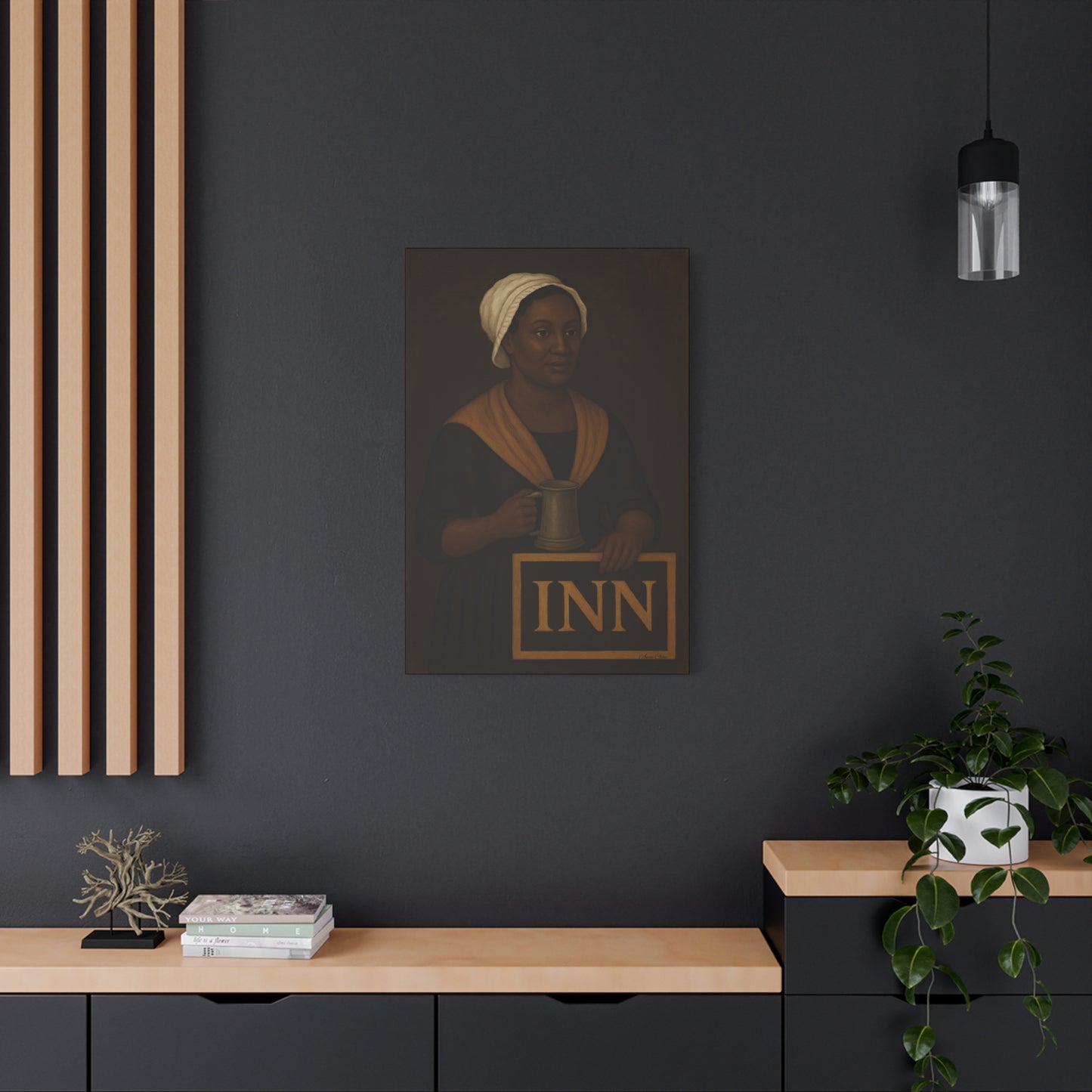 Innkeepers Welcome on Brown Primitive Folk Portrait