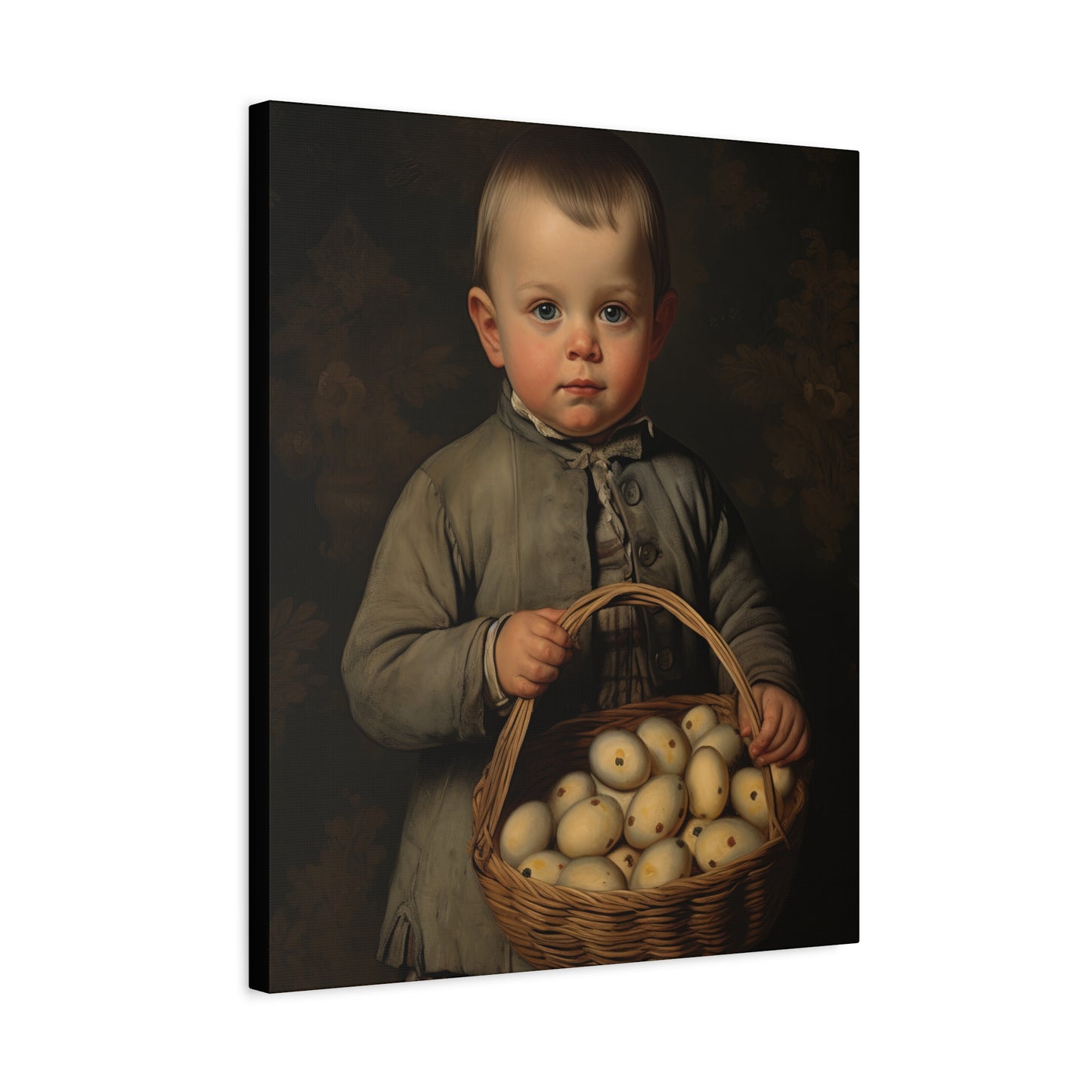 Boy with Eggs Whimsical Child Portrait Canvas Art - Vintage Decor for Home