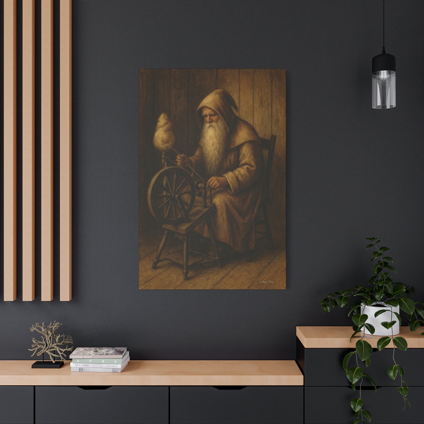 Artistic Wall Canvas: Spinning Yarn Scene