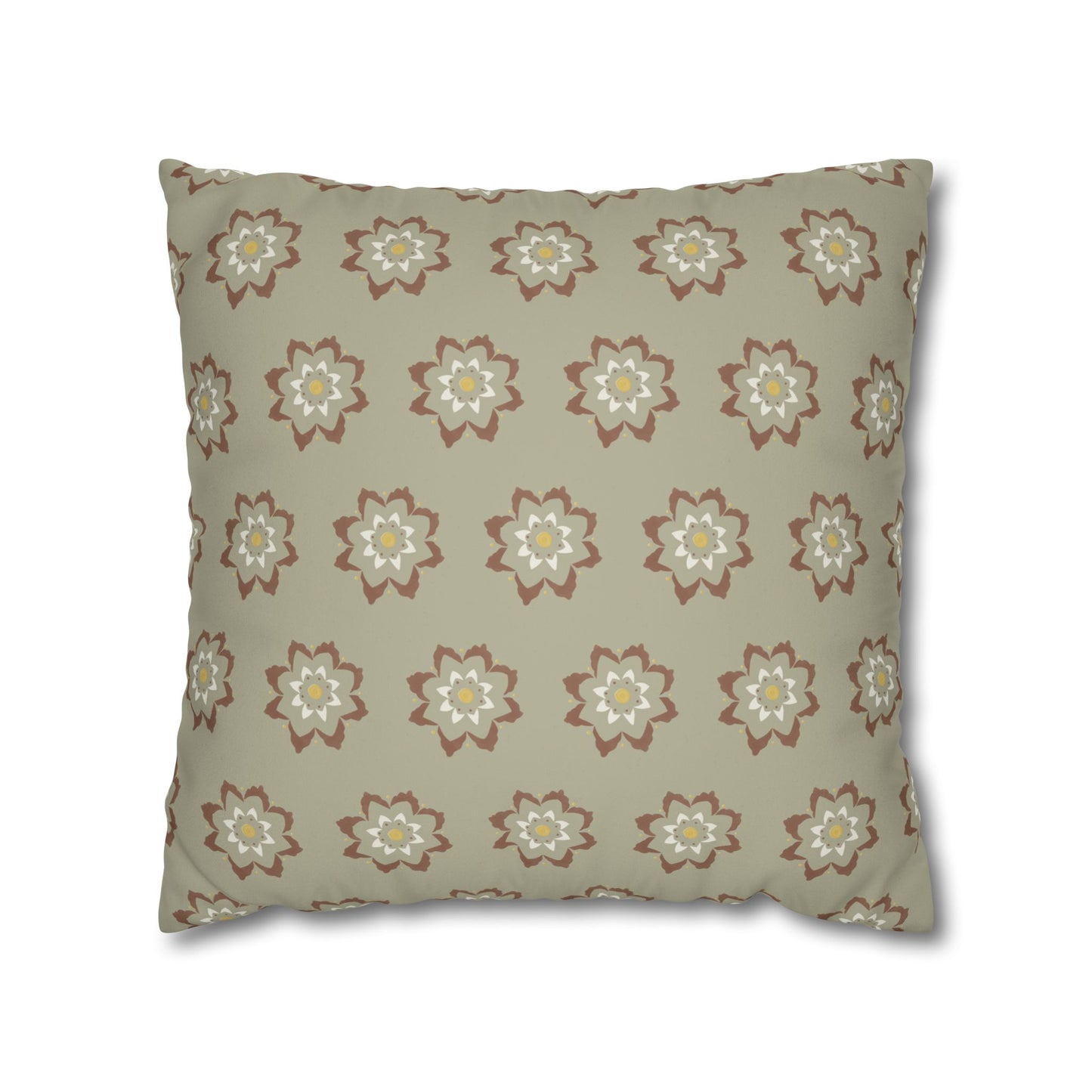 Fantasy Collection Taupe Small Flower Stencil Faux Suede Square Pillowcase
