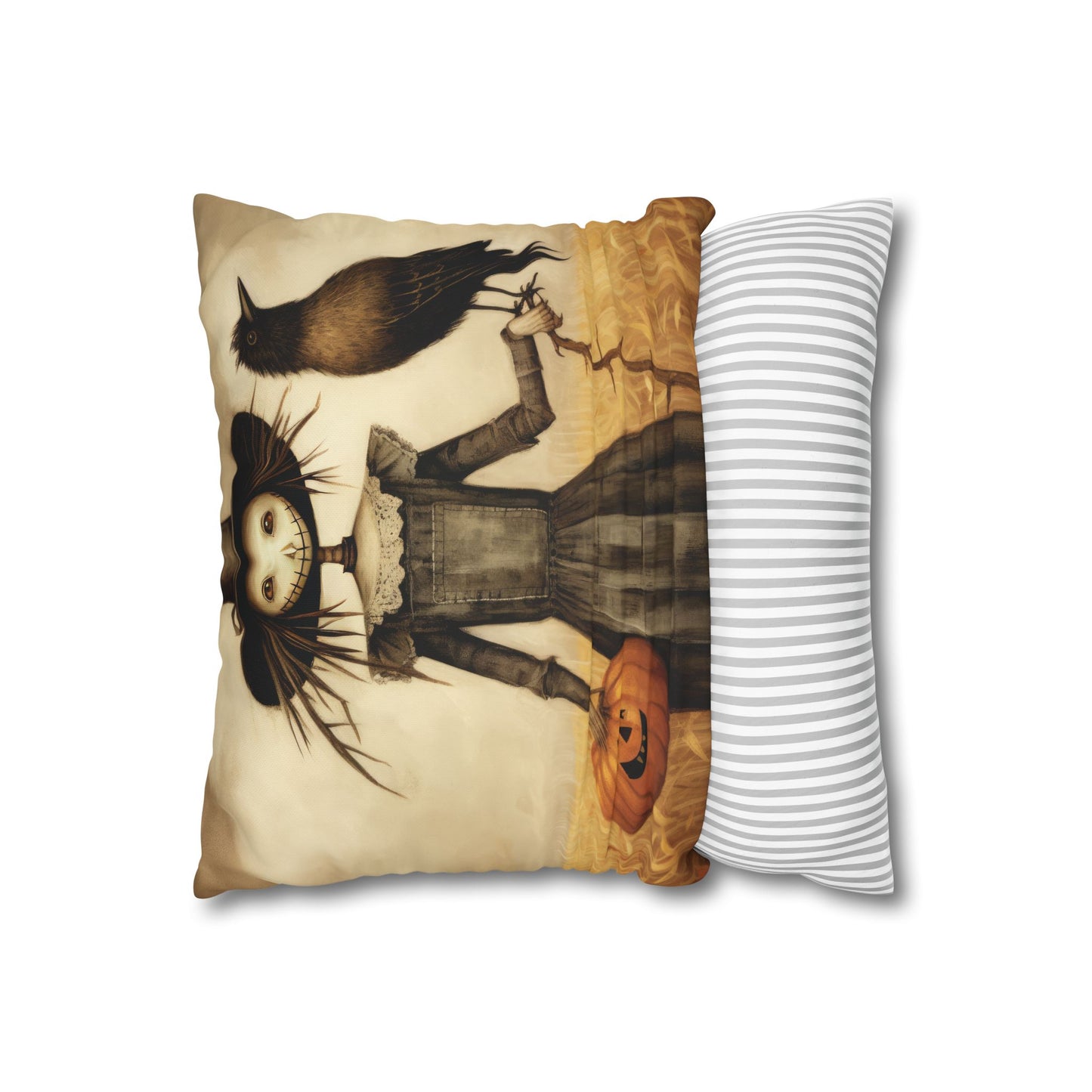 Scary Crow Square Poly Canvas Pillowcase