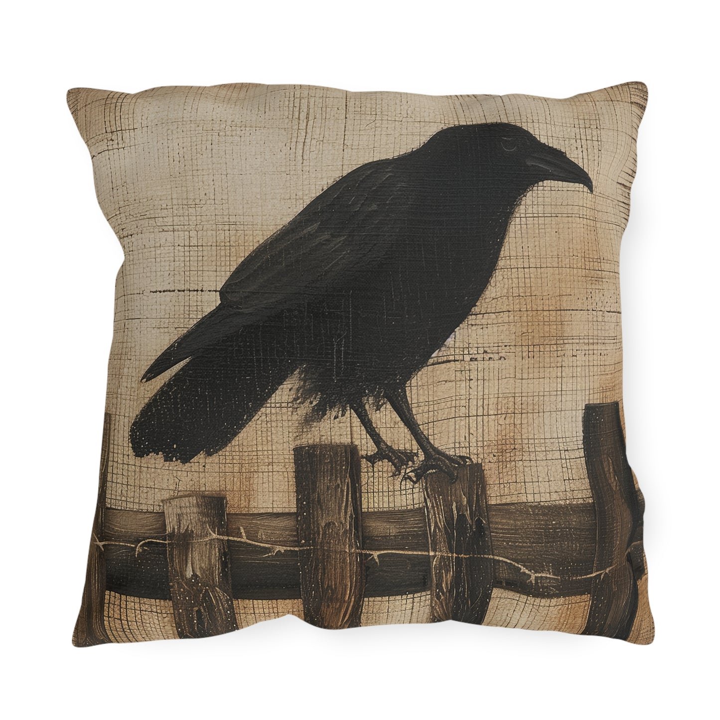 Black Crow on a Fence Outdoor Pillows