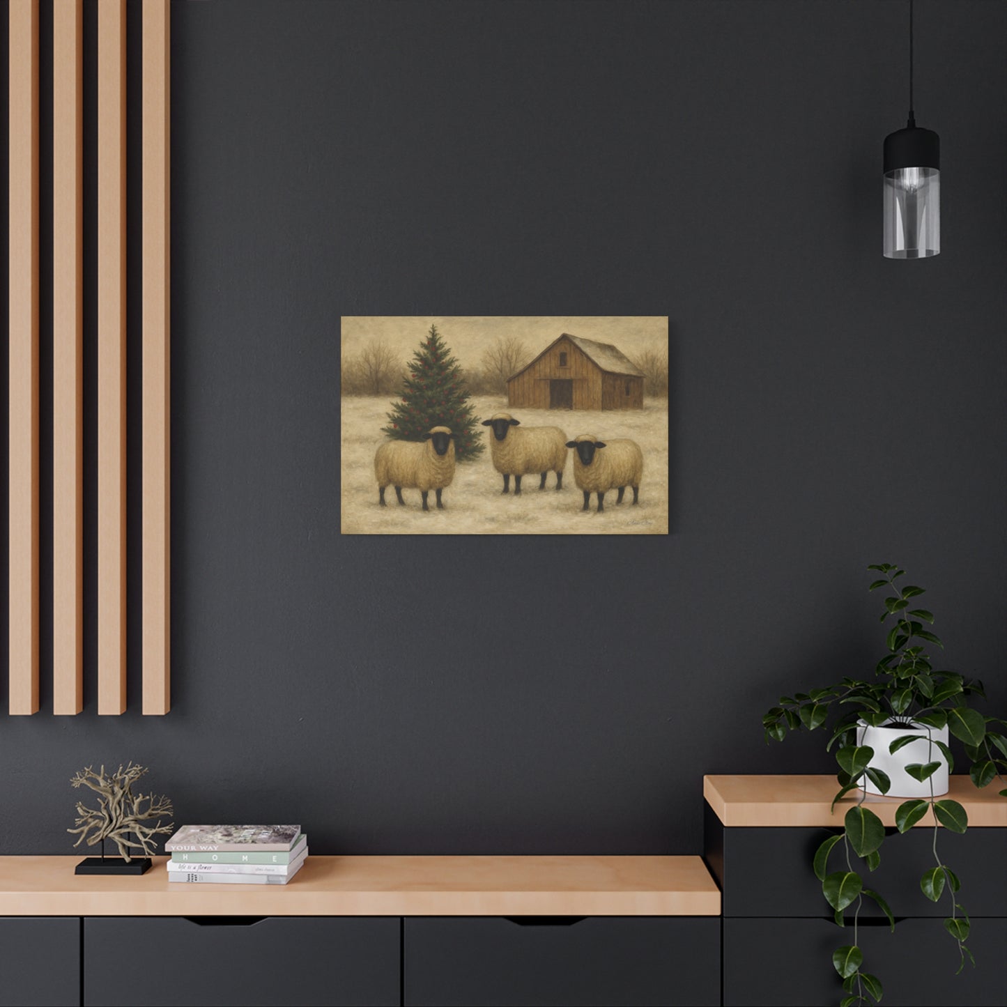 Christmas Sheep Canvas Wall Art, Holiday Decor, Farmhouse Style, Rustic Artwork, Winter Home Decoration