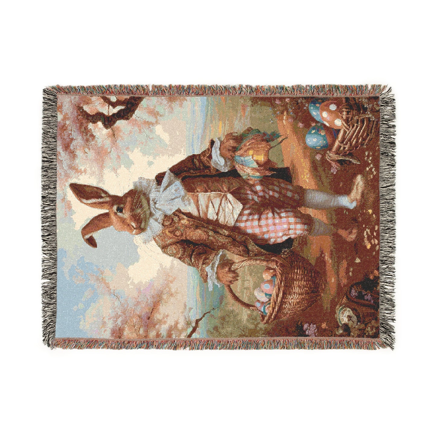 Easter-Themed Woven Blanket - Cozy Vintage Bunny Design