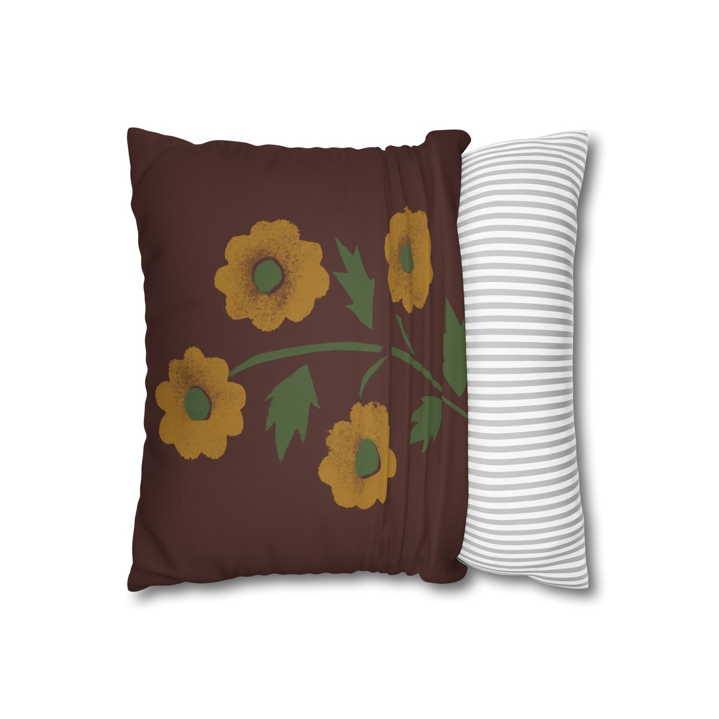 Stencilled Flower on Country Red Faux Suede Square Pillowcase