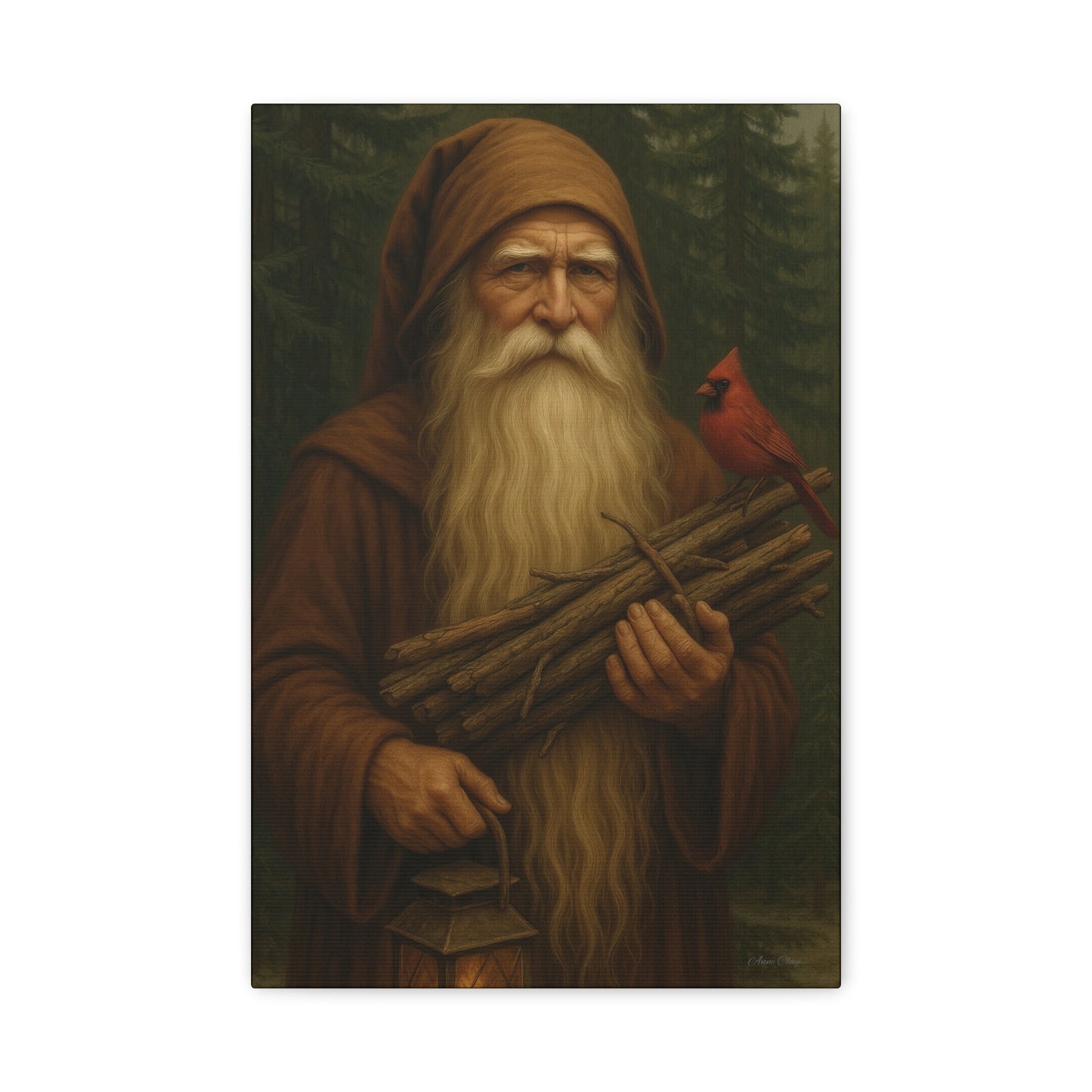 Old World Santa Rustic Nature Wall Art, Canvas Print, Forest Vibes, Perfect Gift for Nature Lovers, Home Decor, Woodland Theme, Cardinal Bird Decor