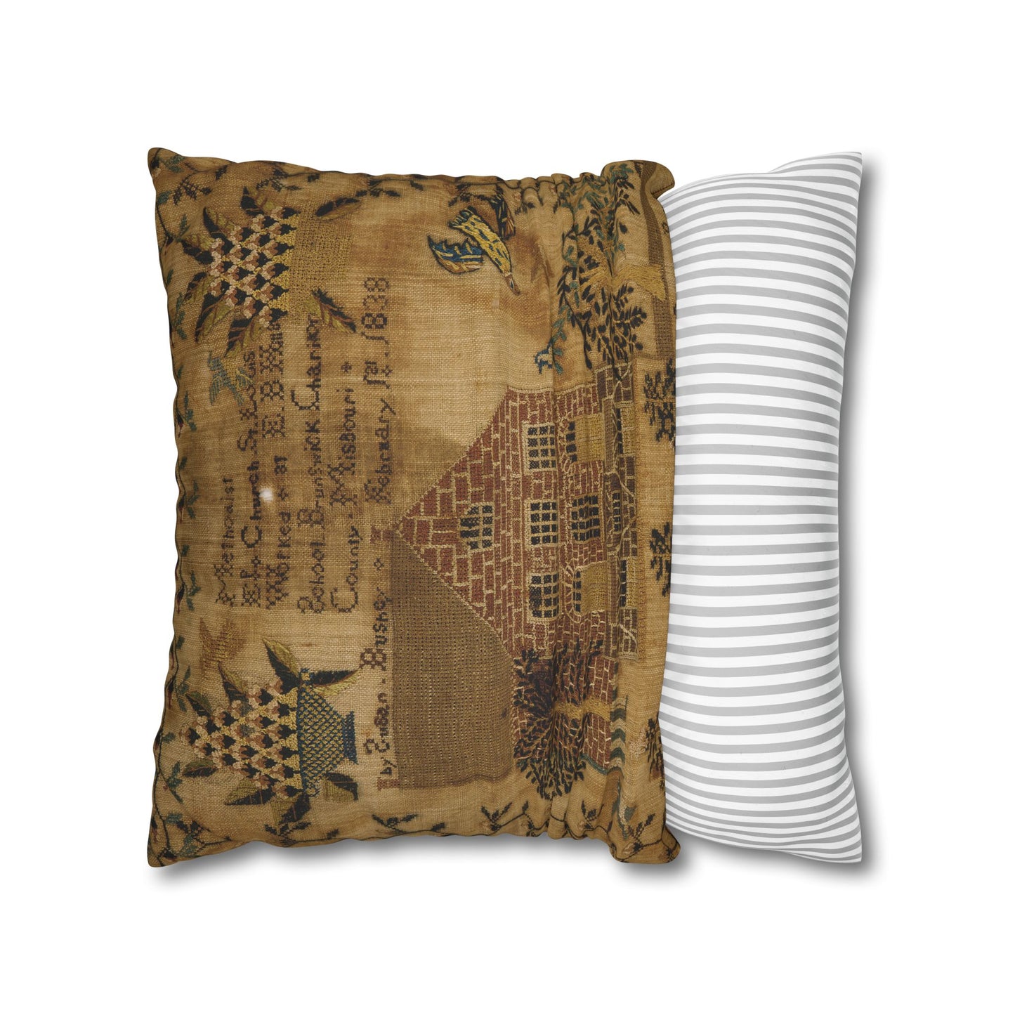 Gritty Prim Sampler Square Poly Canvas Pillowcase