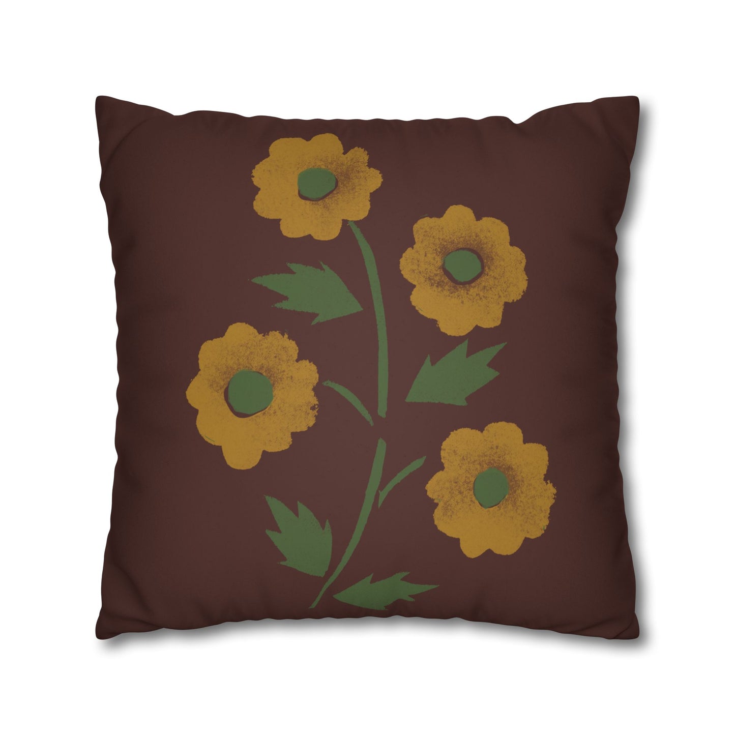 Stencilled Flower on Country Red Faux Suede Square Pillowcase