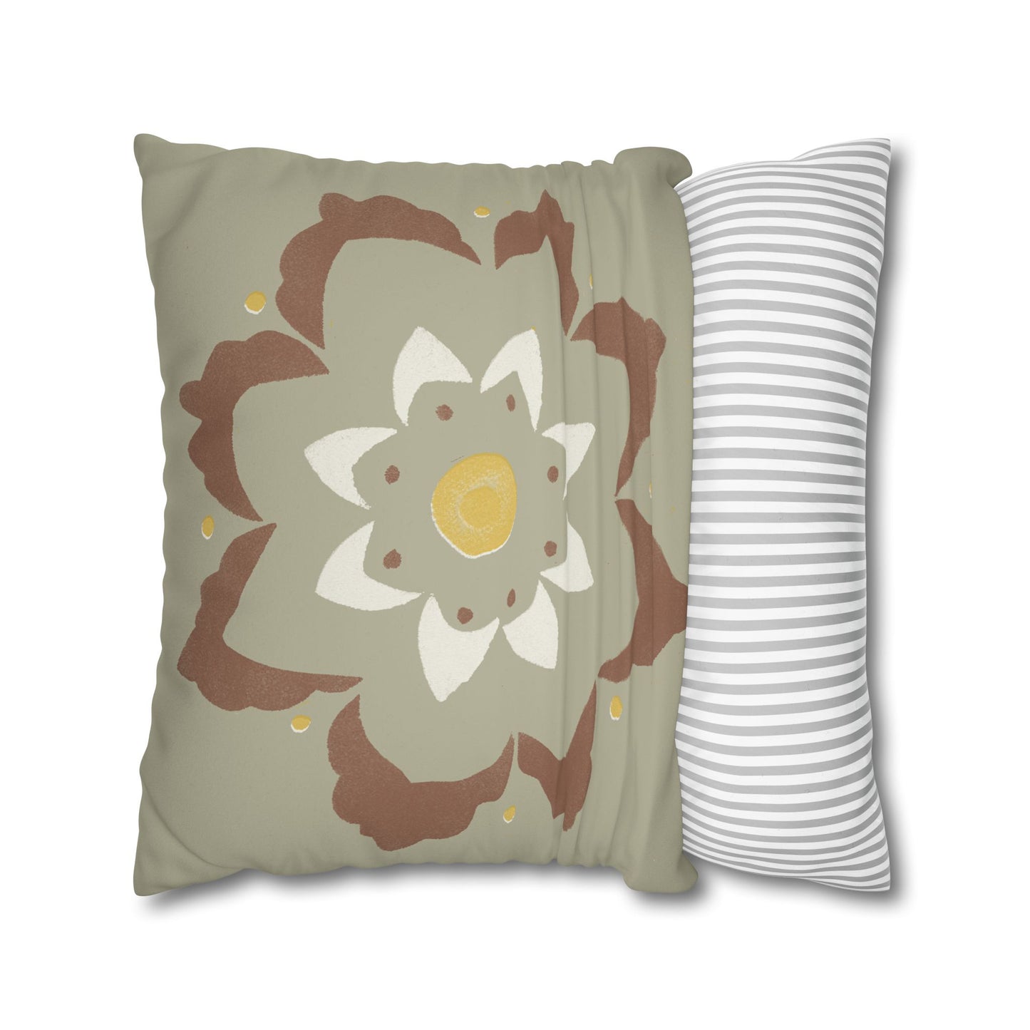 Fantasy Collection Stencil Flower Taupe Faux Suede Square Pillowcase