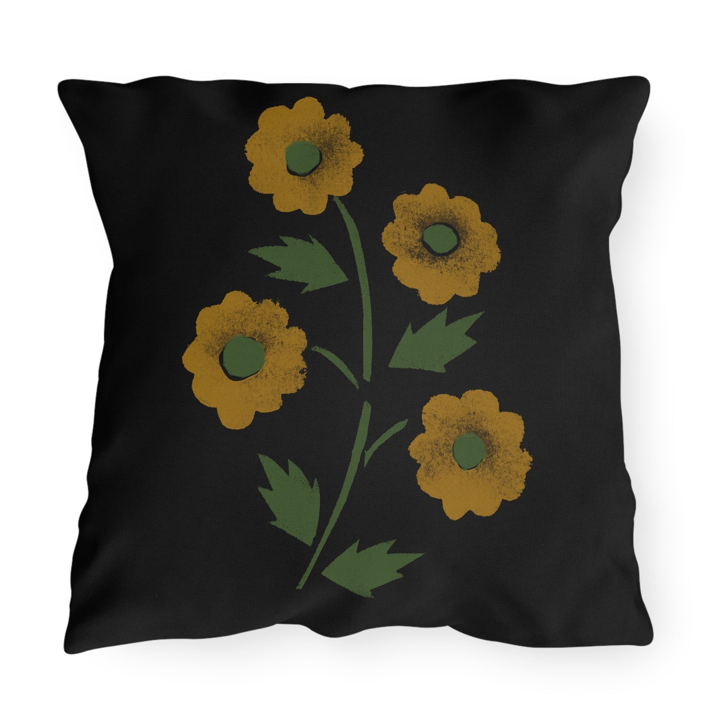 Stencil Flowers on Black Outdoor Pillows