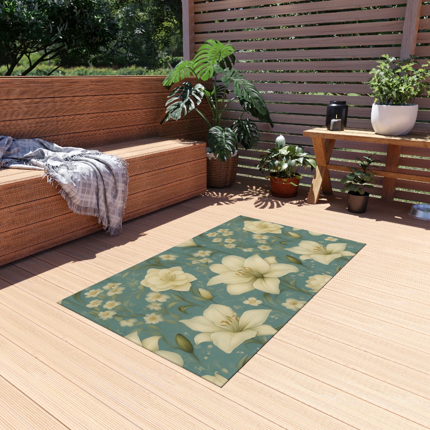 Floral Outdoor Rug for Patios, Boho Garden Mat, Elegant Floor Covering, Spring Decor, Cozy Outdoor Living