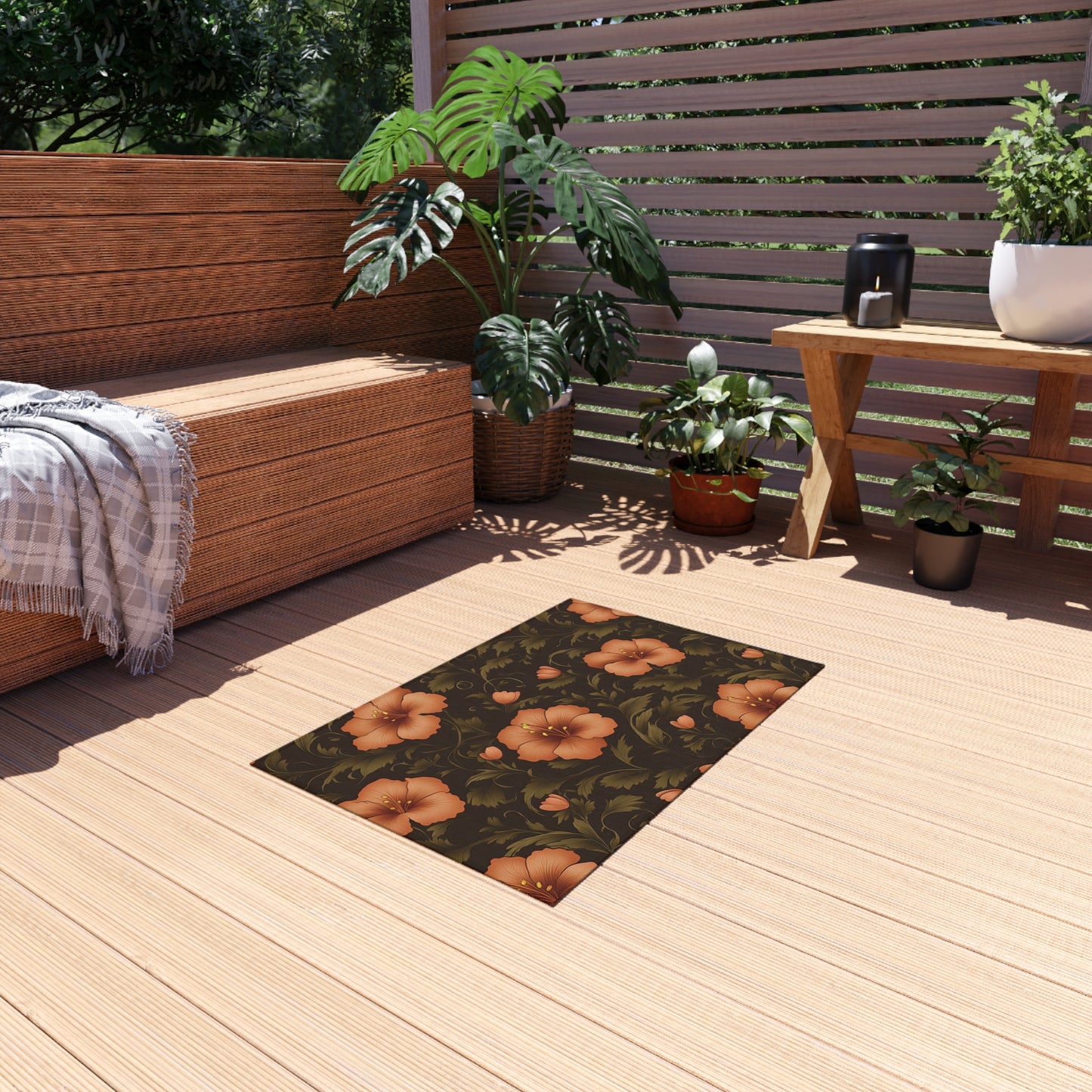Vibrant Floral Outdoor Rug, Cozy Porch Mat, Boho Garden Decor, Picnic Flooring, Stylish Patio Area Rug, Seasonal Outdoor Living