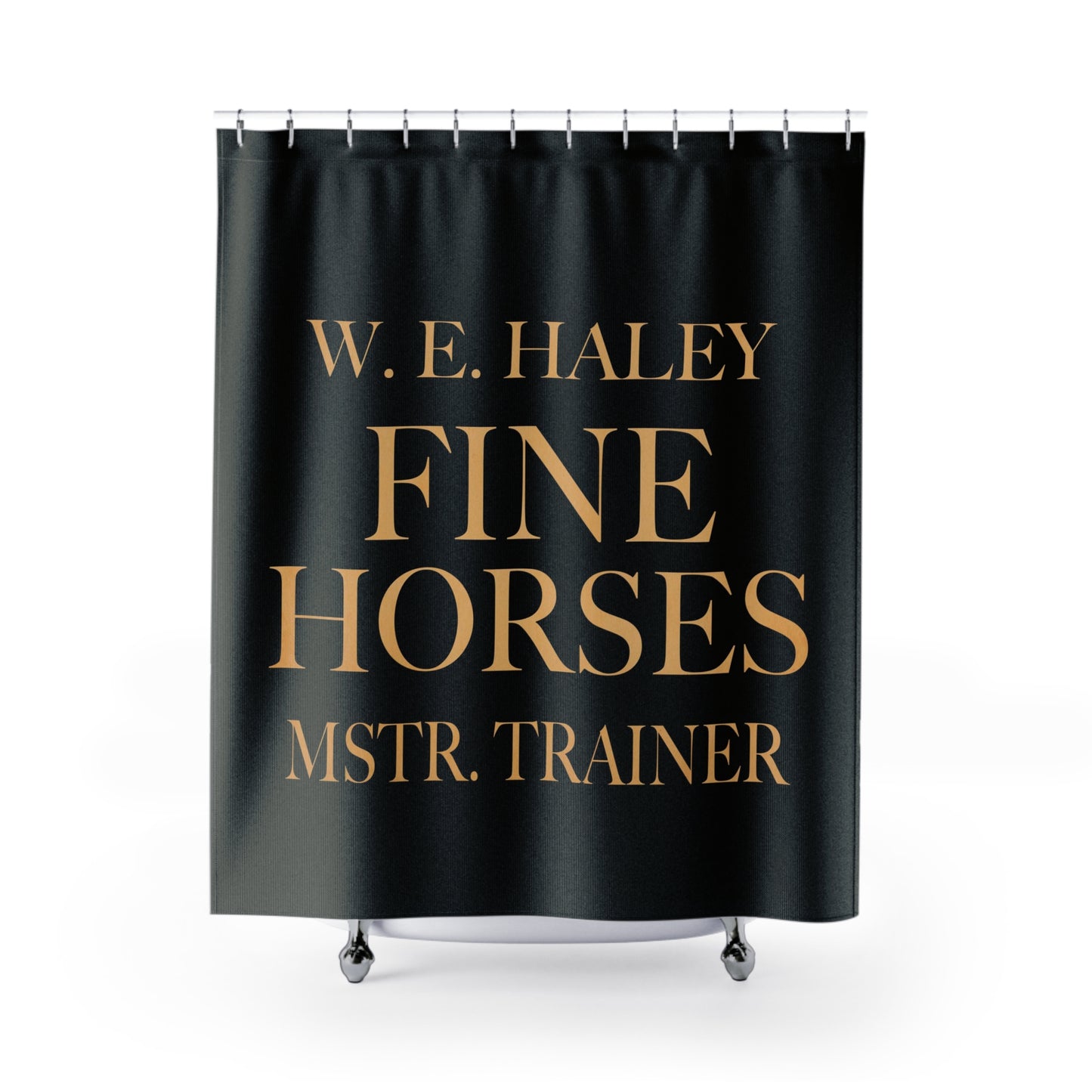Black and Gold Elegant Horse Trainer Shower Curtain - W.E. Haley Fine Horses Decor
