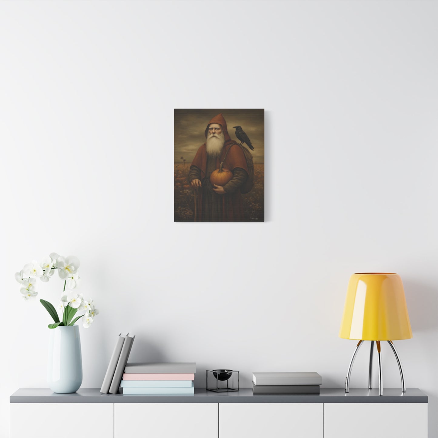 Autumn Santa Wall Art, Fall Decor, Pumpkin Harvest Print, Cozy Home Decor, Primitive Aesthetic