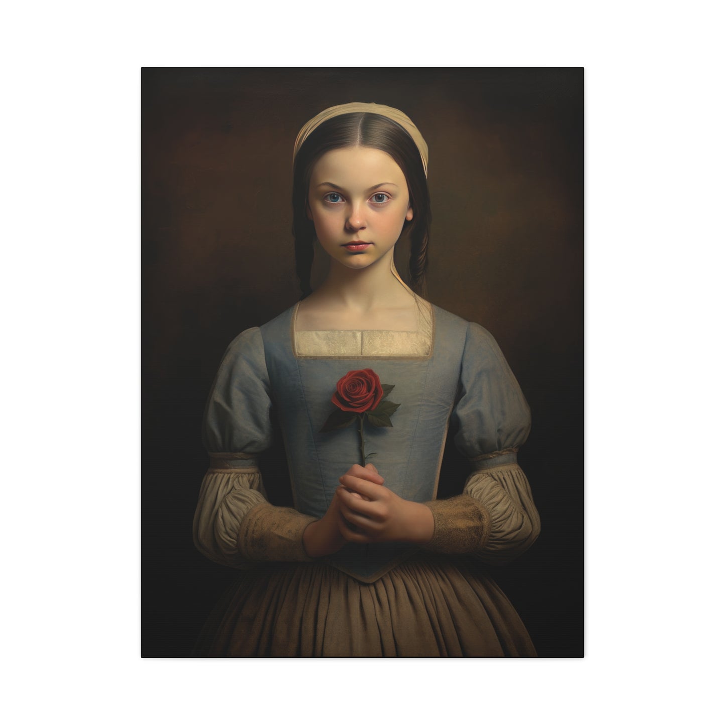 Vintage Girl with Rose Matte Canvas Wall Art