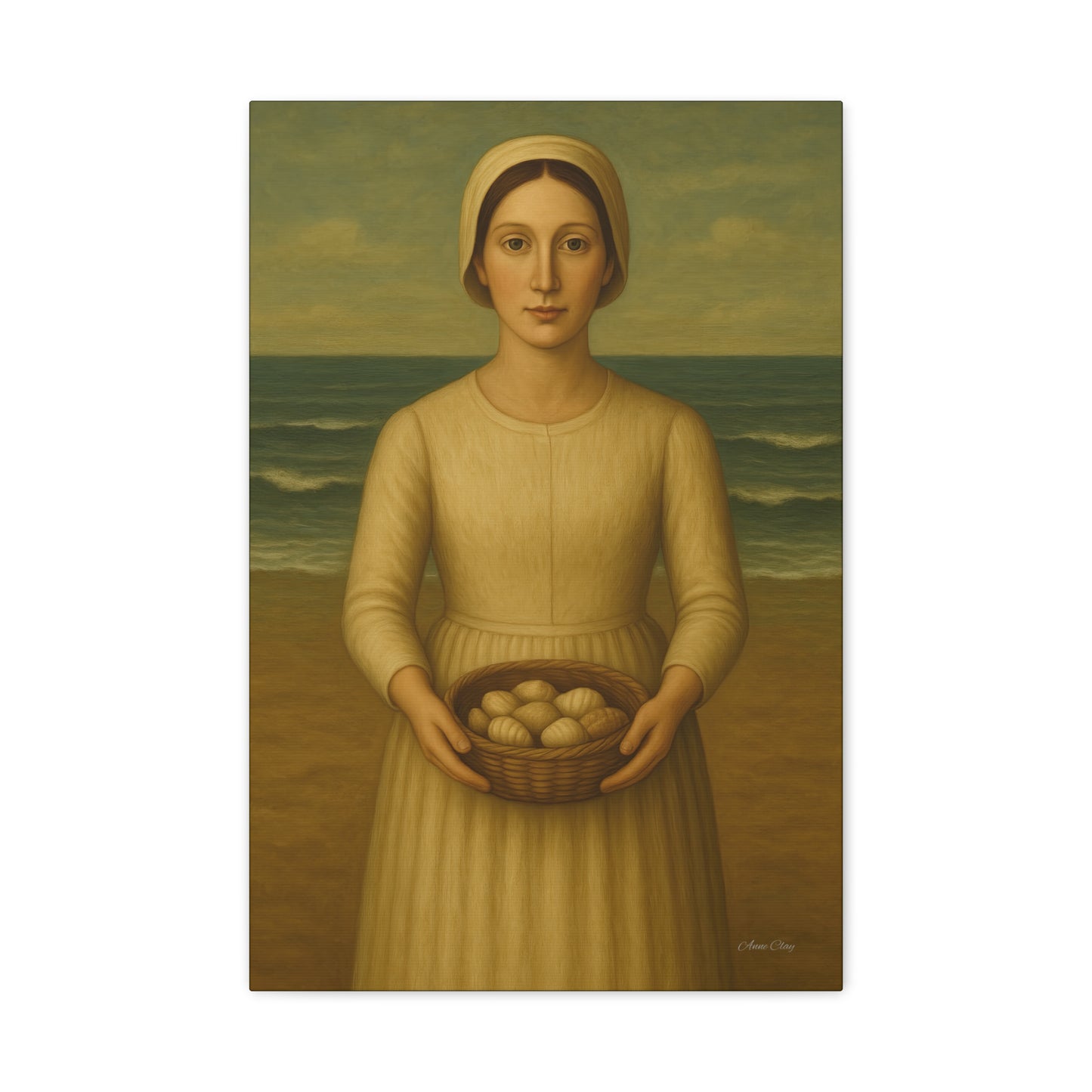 Stretched Canvas Art Print of Young Woman with Eggs, Wall Decor, Vintage Style, Gift for Home, Art Lovers, Mother's Day