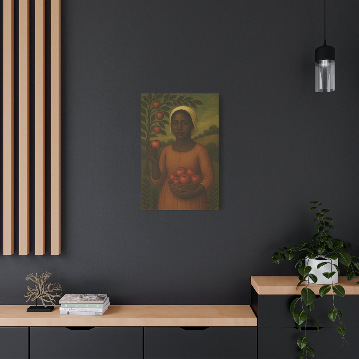 Autumn Harvest Primitive Folk Portrait of a Woman with Apples