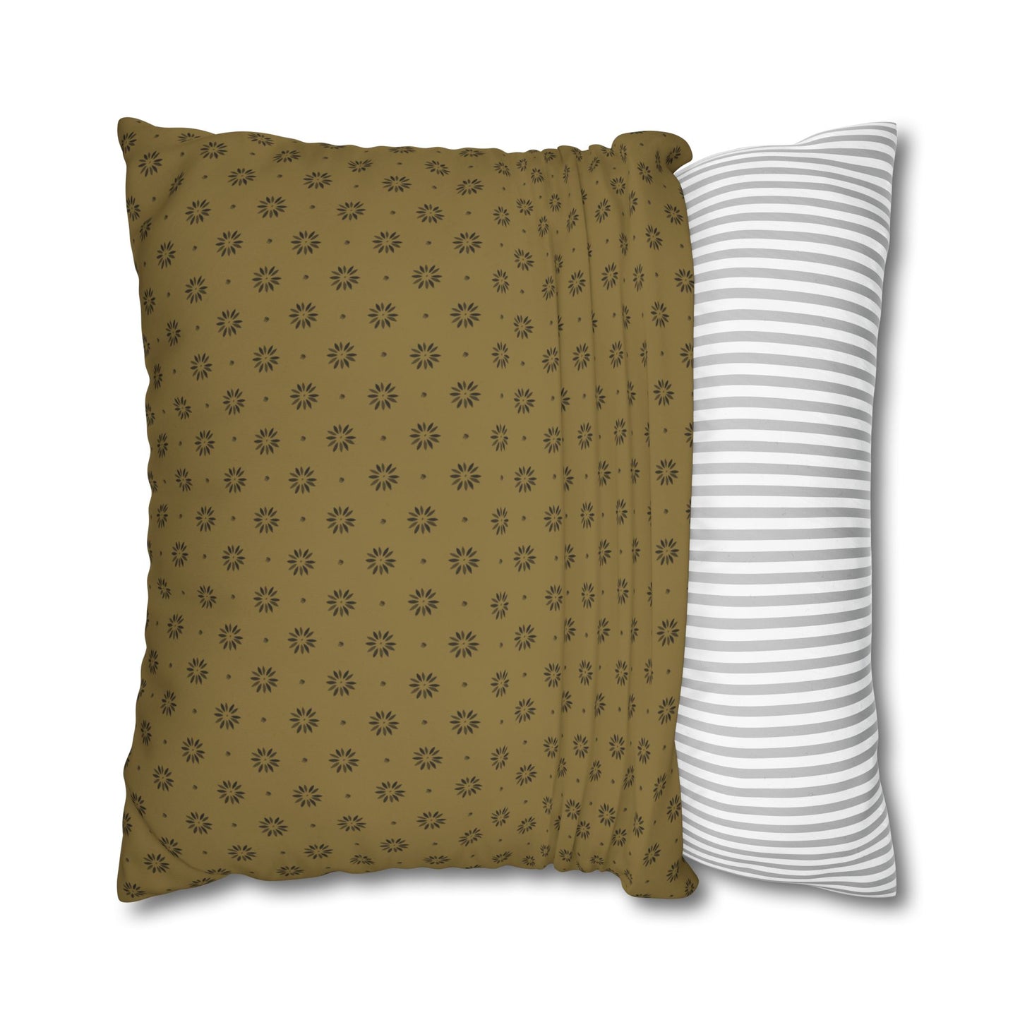 Black Petals on Gold Background Stencil Square Poly Canvas Pillowcase