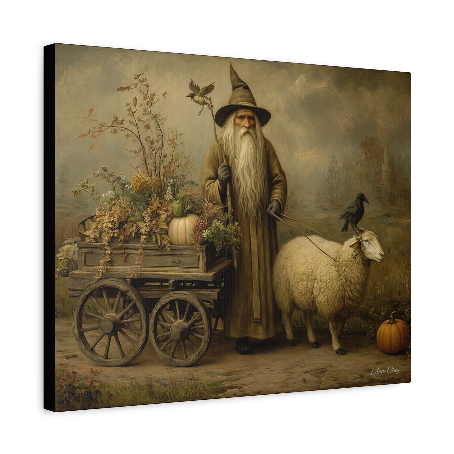 Whimsical Harvest Canvas Art, Autumn Decor, Farmhouse Wall Art, Mythical Wizard Artwork, Halloween & Thanksgiving Decoration