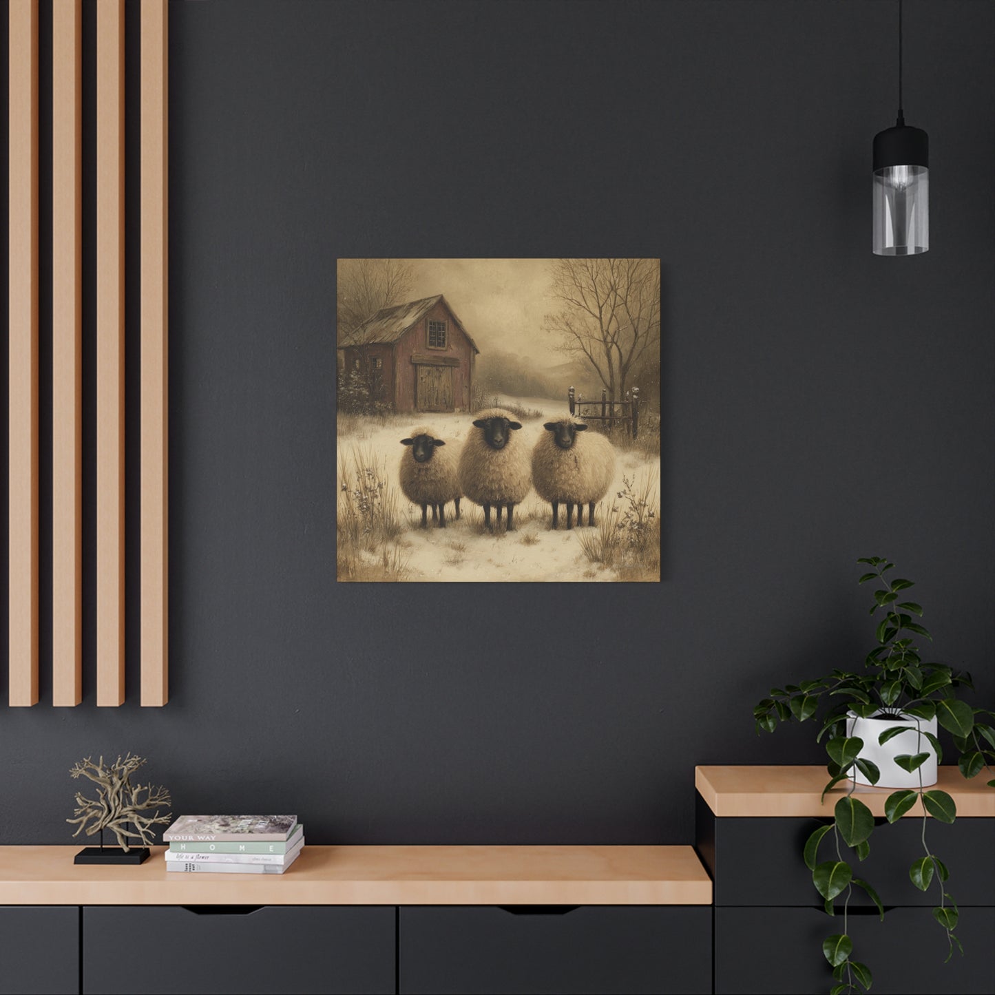 Rustic Sheep Canvas Art, Farmhouse Decor, Country Wall Art, Living Room Decor, Cozy Home Accent