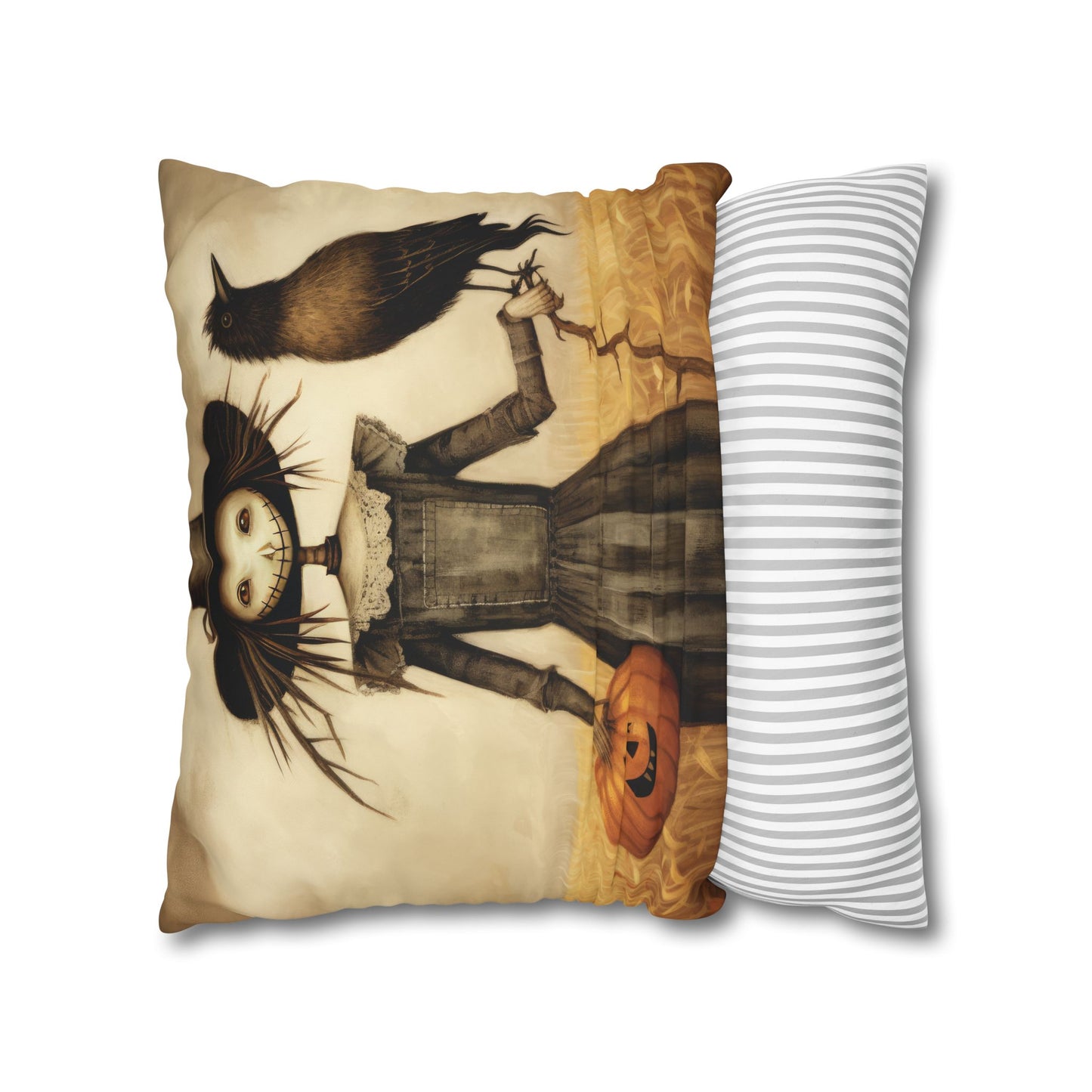 Scary Crow Square Poly Canvas Pillowcase