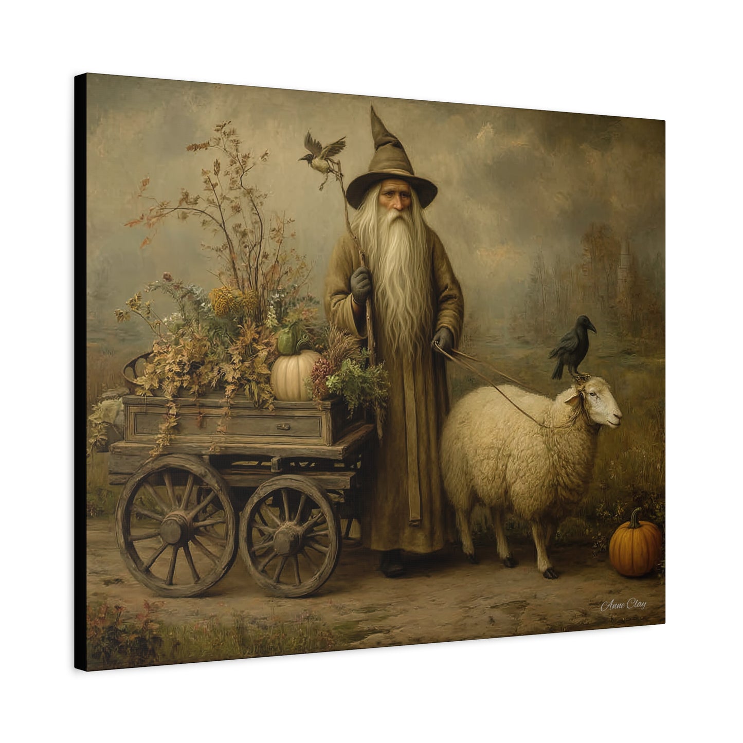 Whimsical Harvest Canvas Art, Autumn Decor, Farmhouse Wall Art, Mythical Wizard Artwork, Halloween & Thanksgiving Decoration