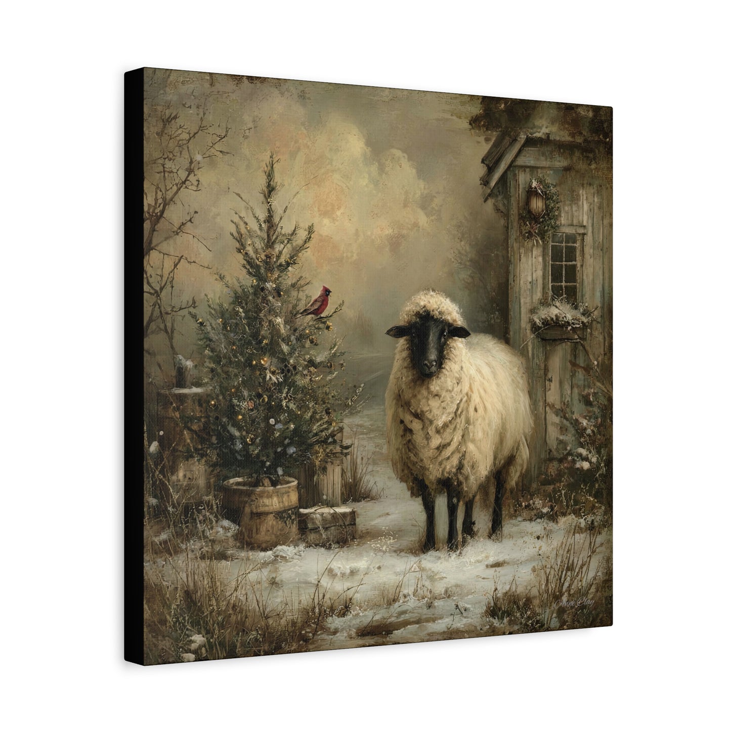 Cozy Farmhouse Canvas Print, Rustic Home Decor, Christmas Wall Art, Sheep Artwork, Winter Landscape Decor, Gift for Animal Lovers