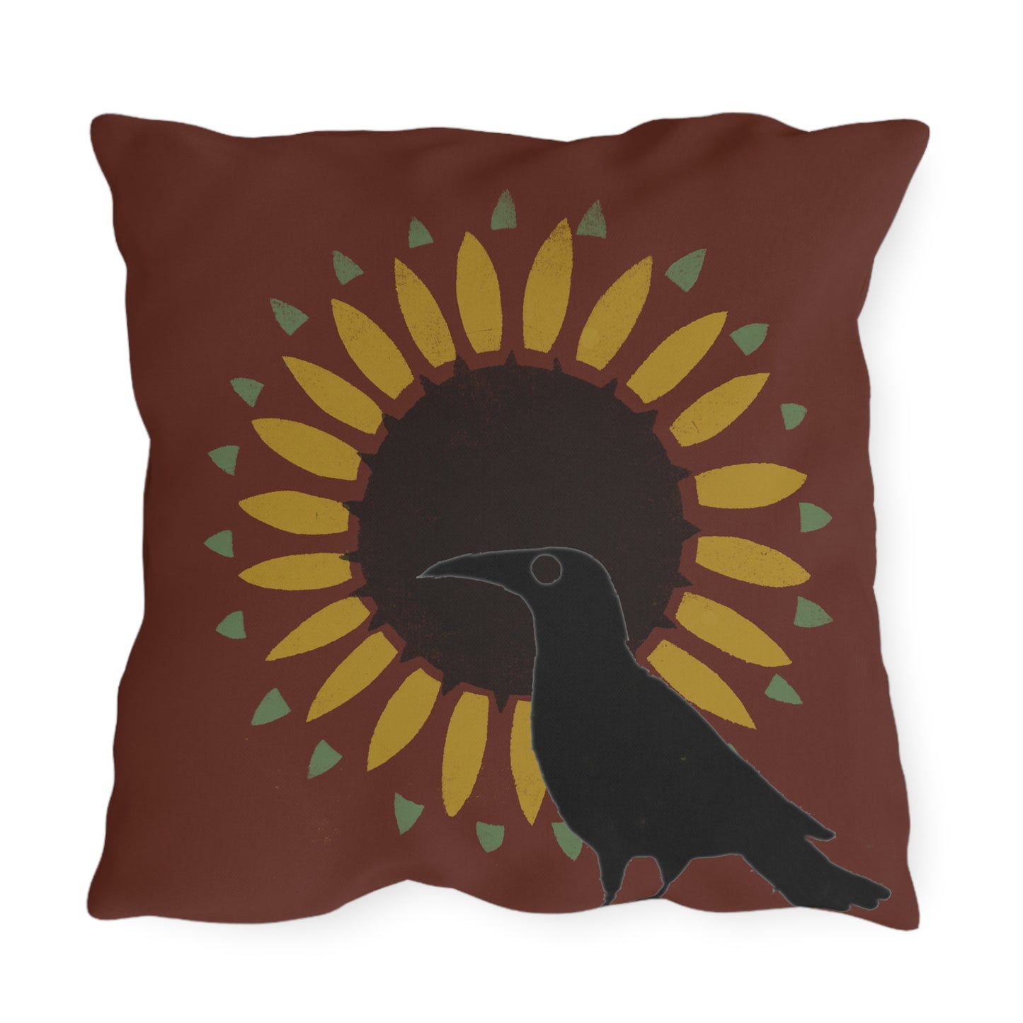 Crow on Sunflower Stencil on Red Outdoor Pillows