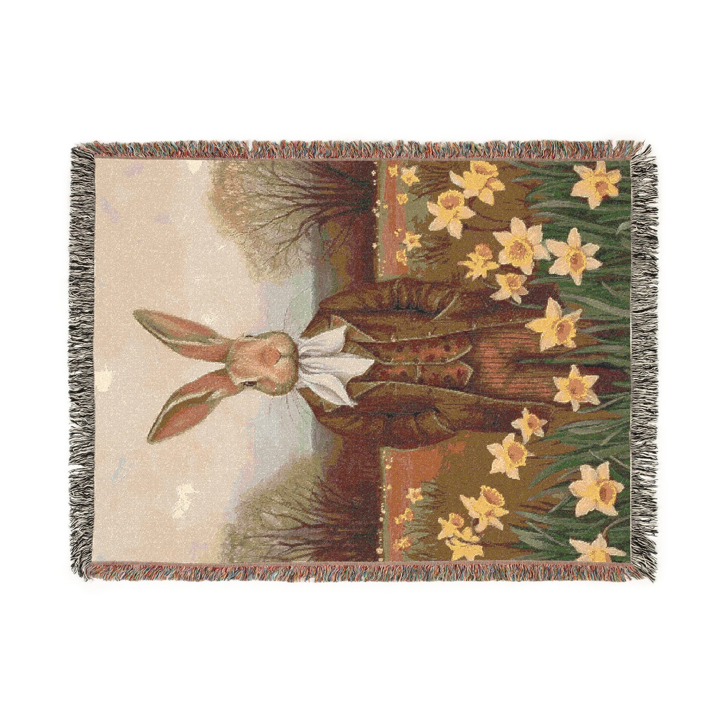 Vintage Rabbit Woven Blanket - Cozy Home Decor for Spring Celebrations