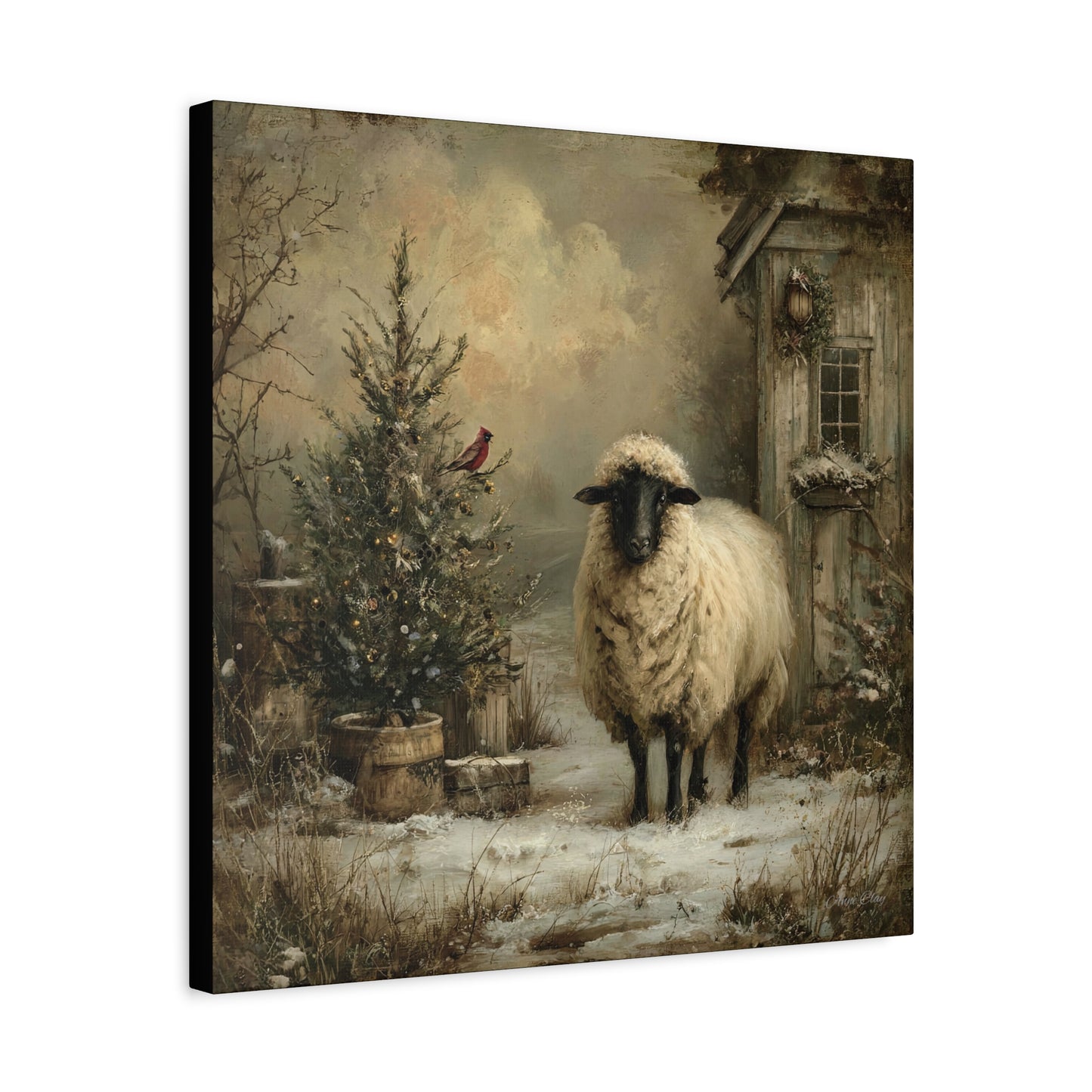 Cozy Farmhouse Canvas Print, Rustic Home Decor, Christmas Wall Art, Sheep Artwork, Winter Landscape Decor, Gift for Animal Lovers