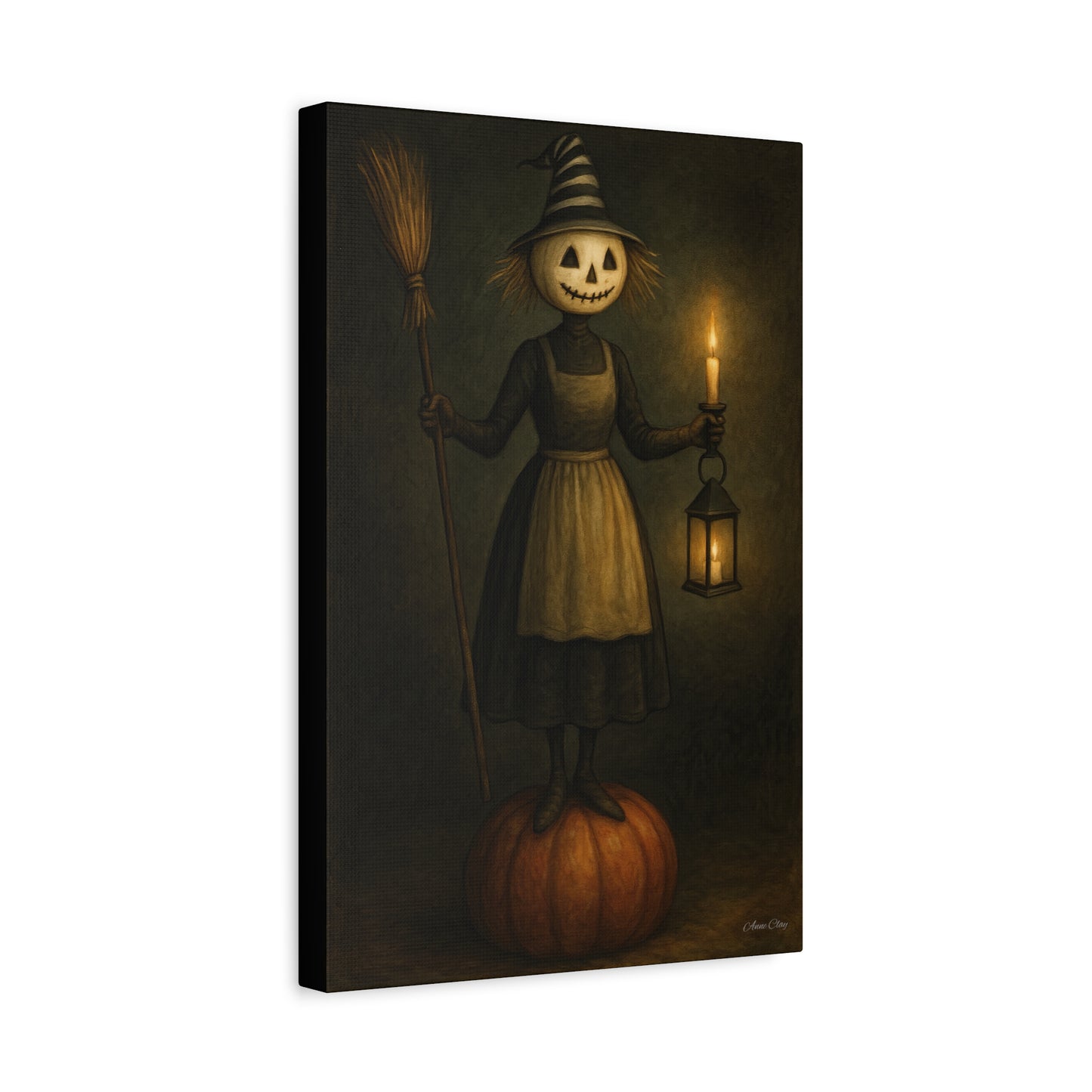 Halloween Witch Canvas Art Print, Spooky Home Decor, Pumpkin Lantern Wall Art, Fall Decoration, Halloween Gift