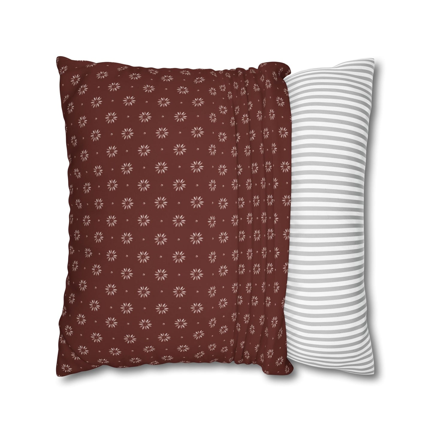 Petal Stencils on Red Square Poly Canvas Pillowcase