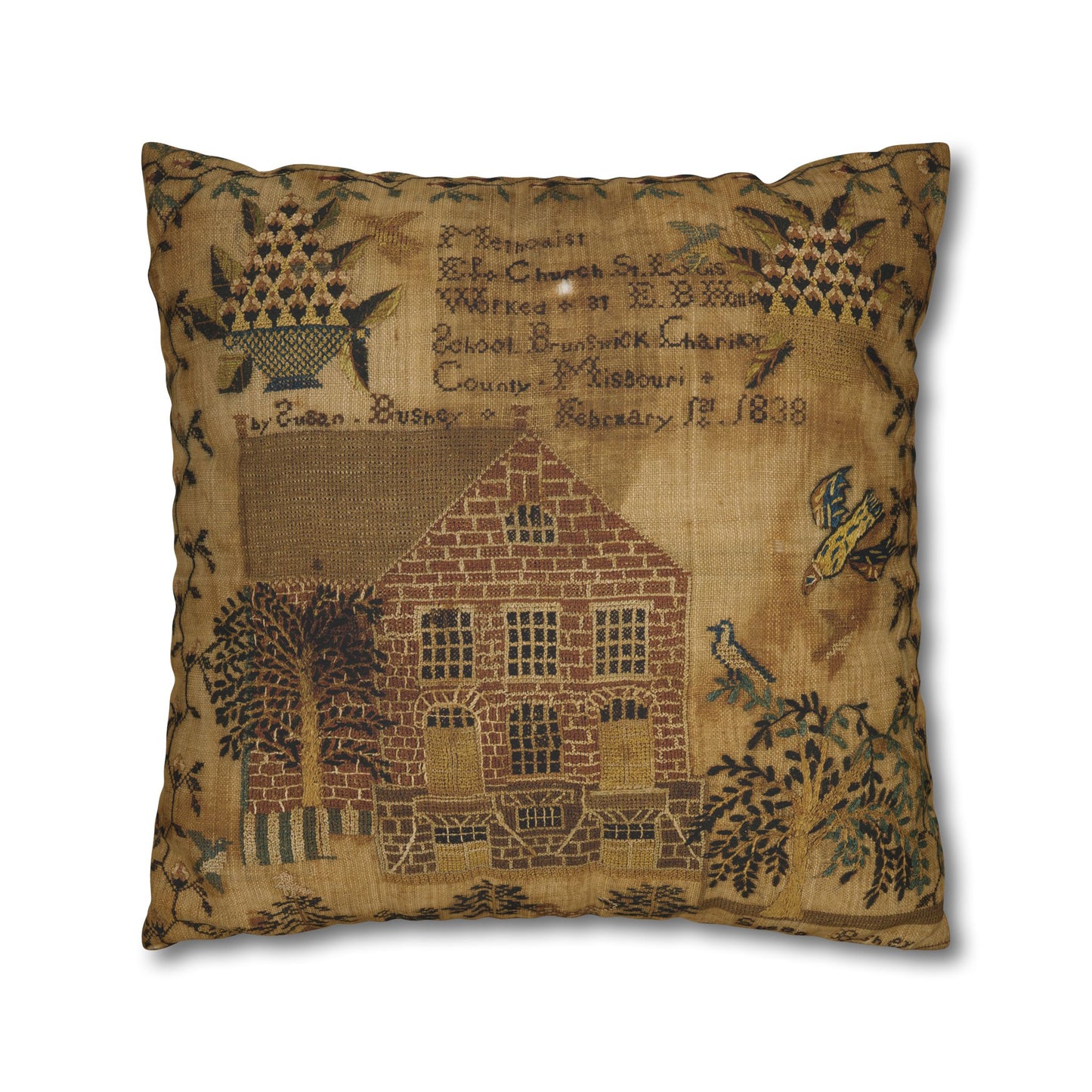 Gritty Prim Sampler Square Poly Canvas Pillowcase