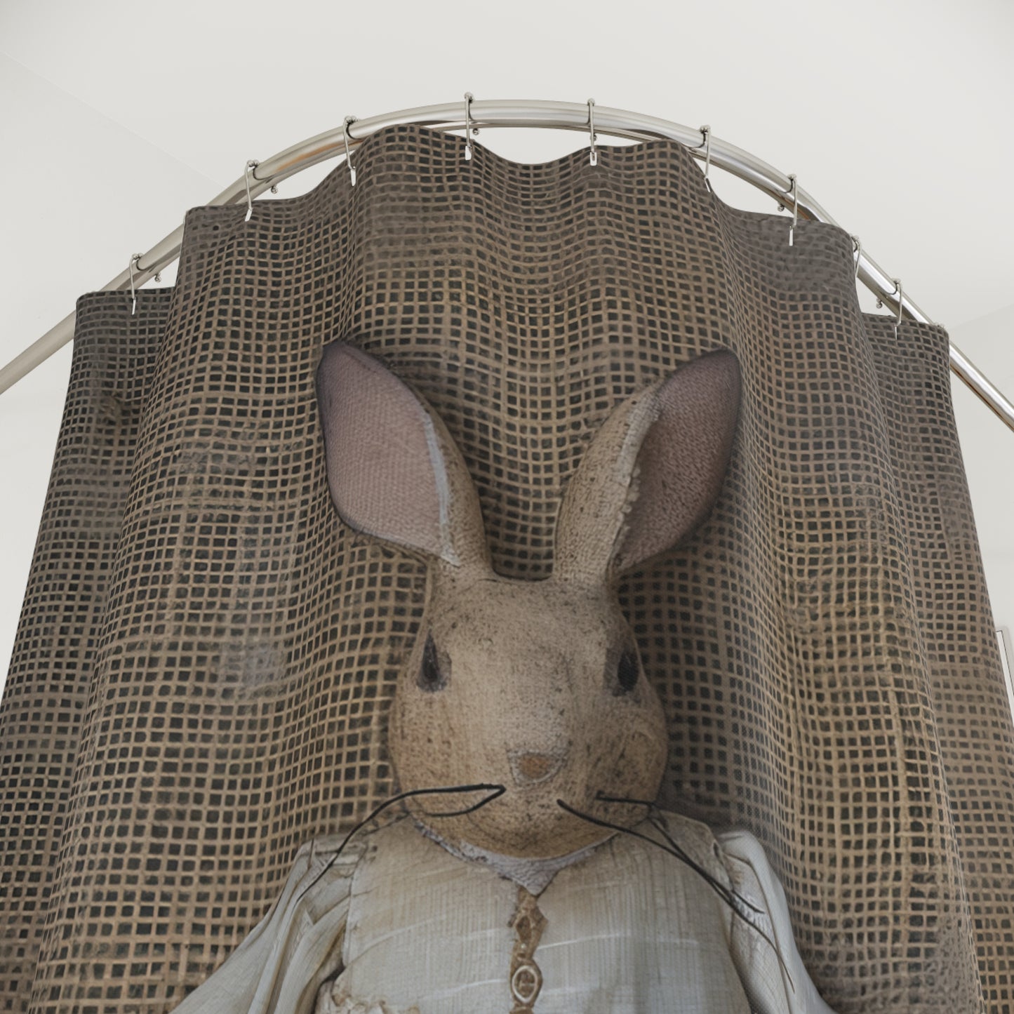 Vintage Bunny Shower Curtain - Rustic Bathroom Decor