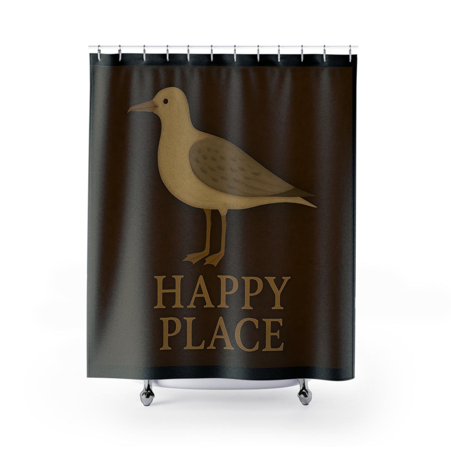 Cozy Shower Curtain with Bird Design - Happy Place Vibe, Bathroom Décor, Gift for Home, Rustic Style, Nature Lovers