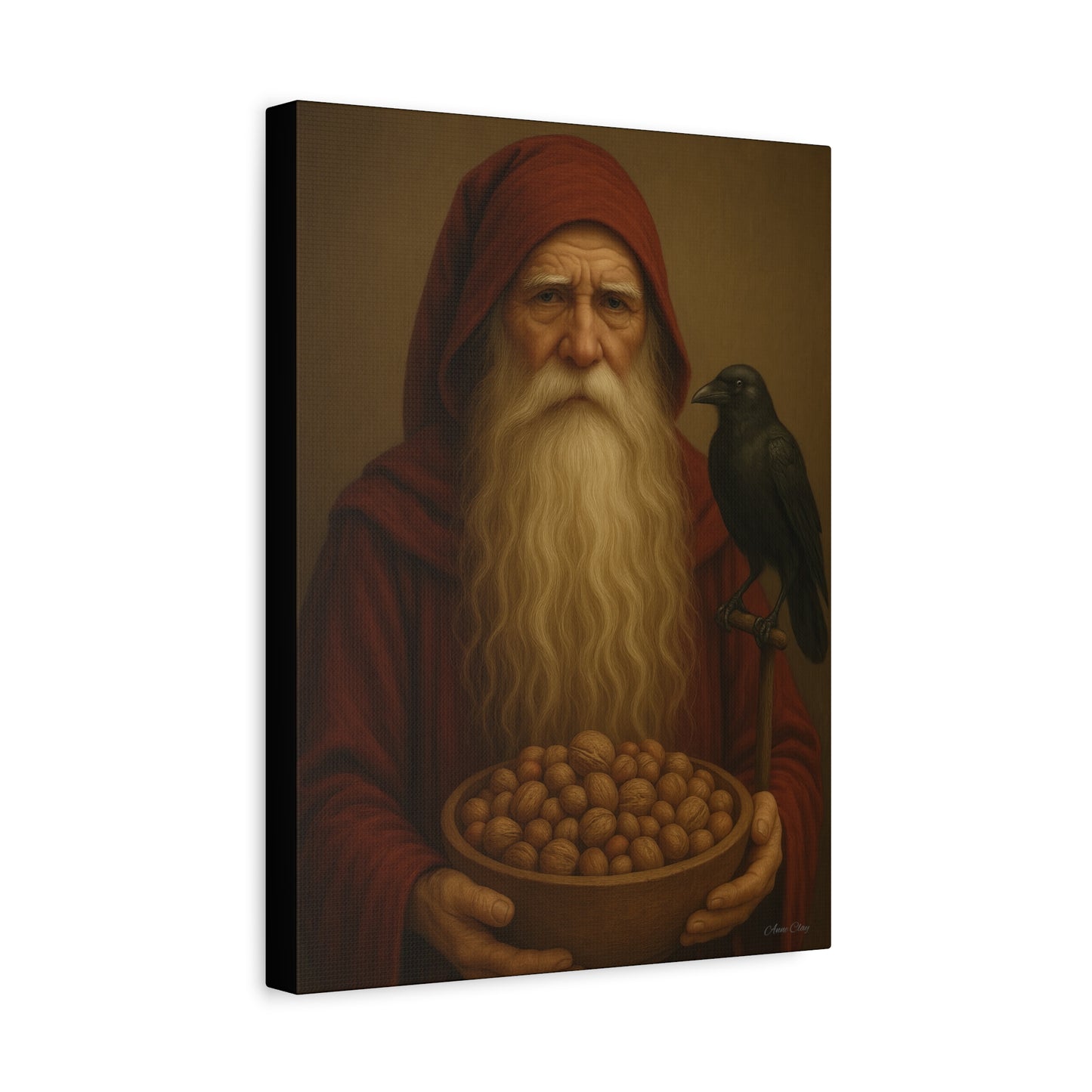 Canvas Wall Art, Old World Santa with Crow and nuts, Home Decor, Gift for Nature Lovers, Primitive Art