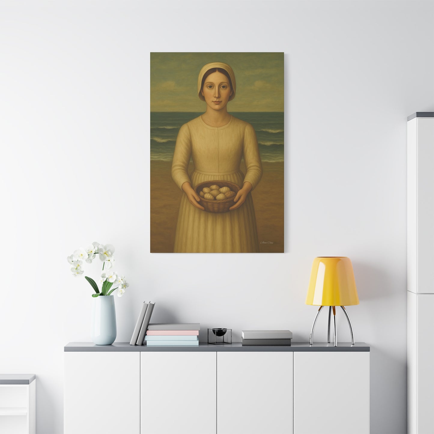 Stretched Canvas Art Print of Young Woman with Eggs, Wall Decor, Vintage Style, Gift for Home, Art Lovers, Mother's Day