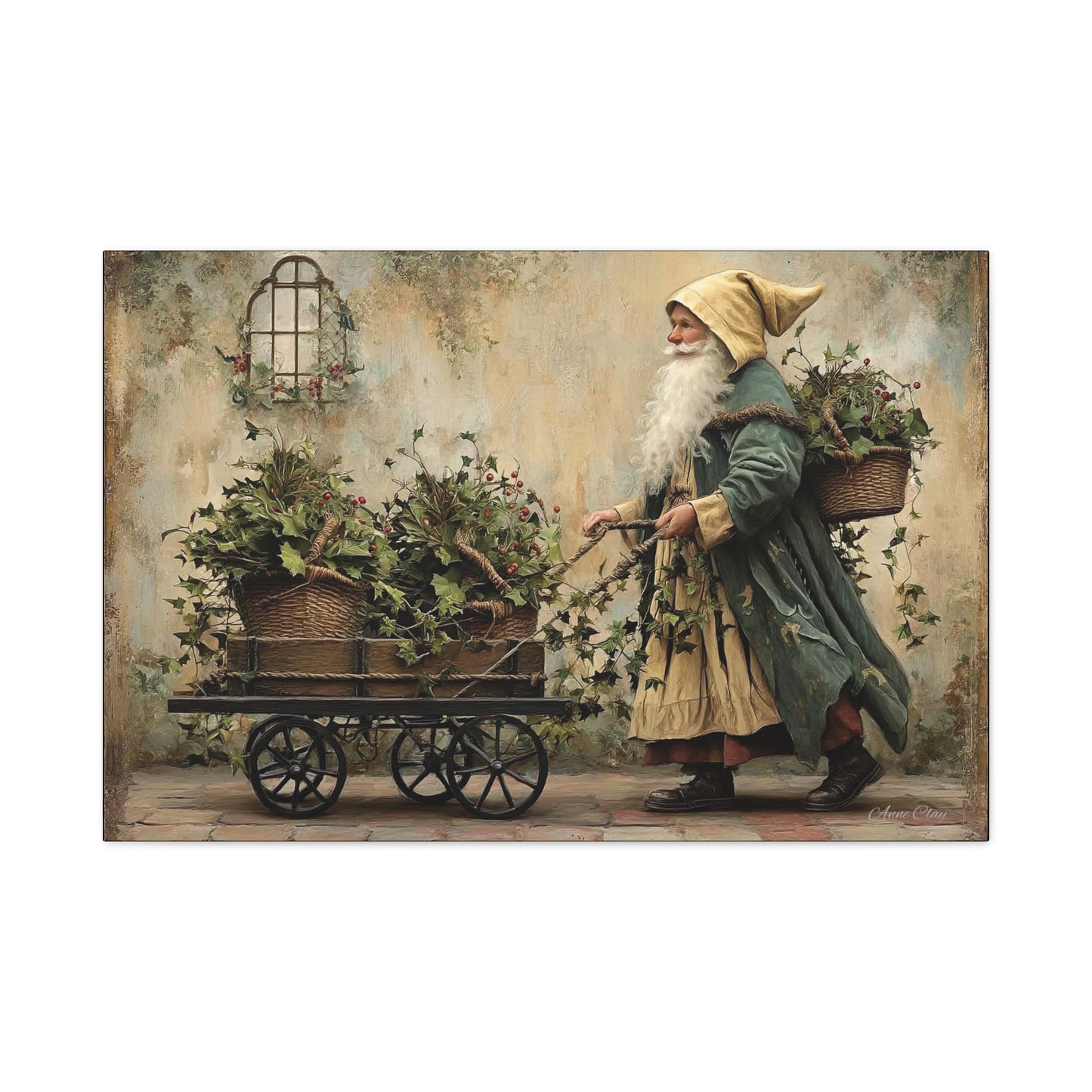Charming Garden Gnome Canvas, Botanical Wall Art, Home Decor, Rustic Art Print, Perfect Gift for Garden Lovers, Holiday Decor
