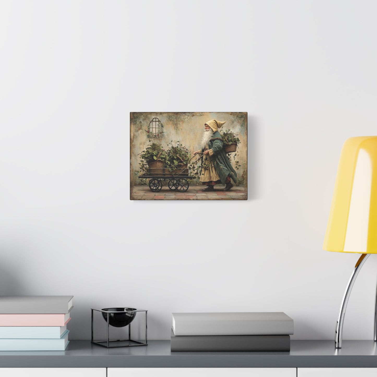 Charming Garden Gnome Canvas, Botanical Wall Art, Home Decor, Rustic Art Print, Perfect Gift for Garden Lovers, Holiday Decor
