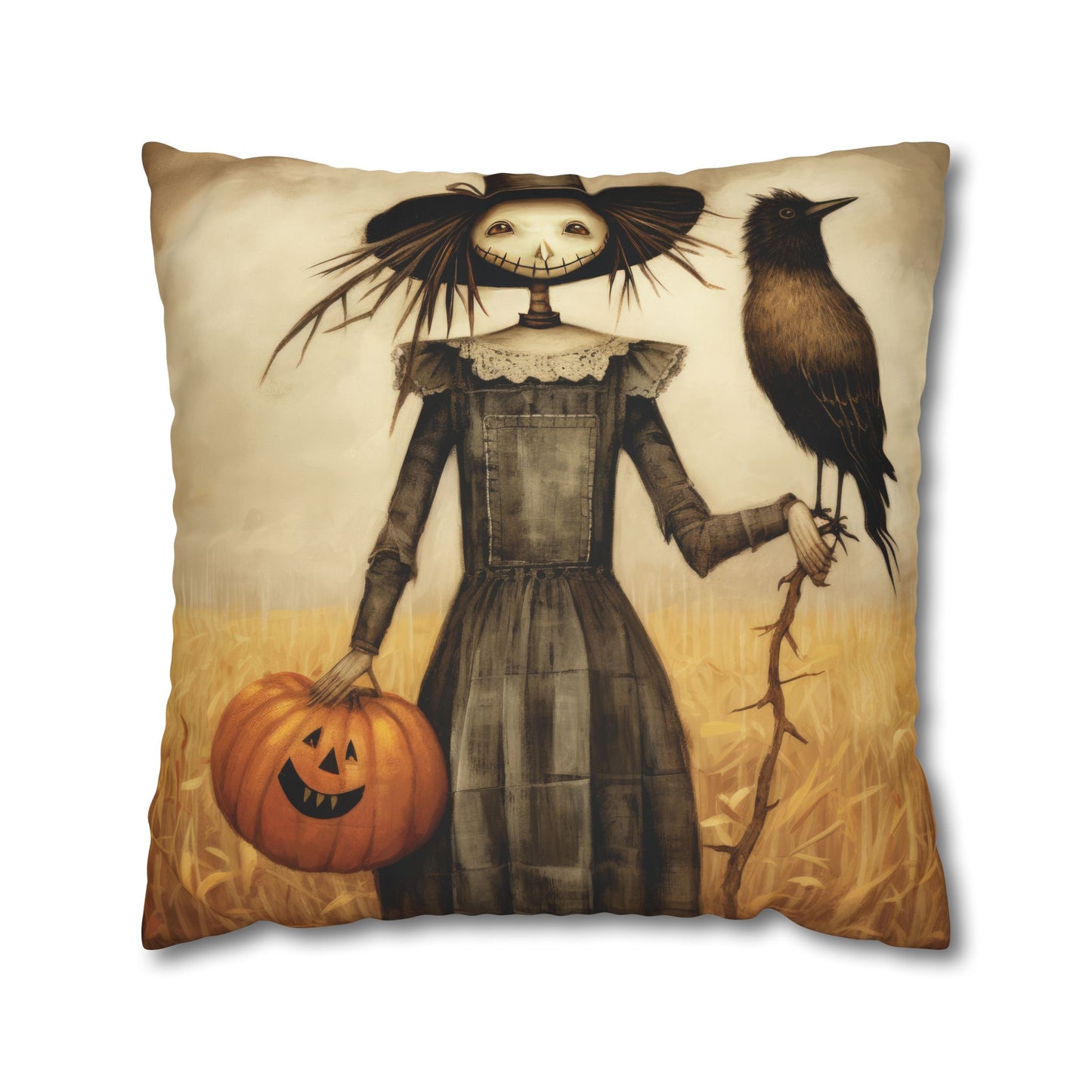 Scary Crow Square Poly Canvas Pillowcase
