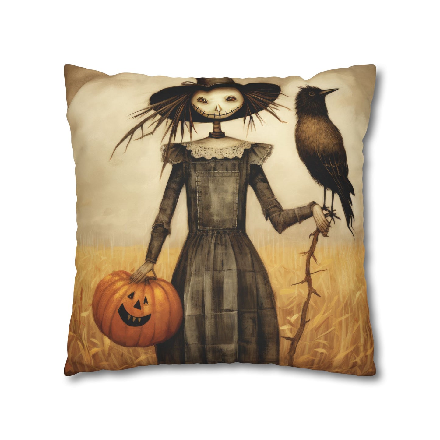Scary Crow Square Poly Canvas Pillowcase