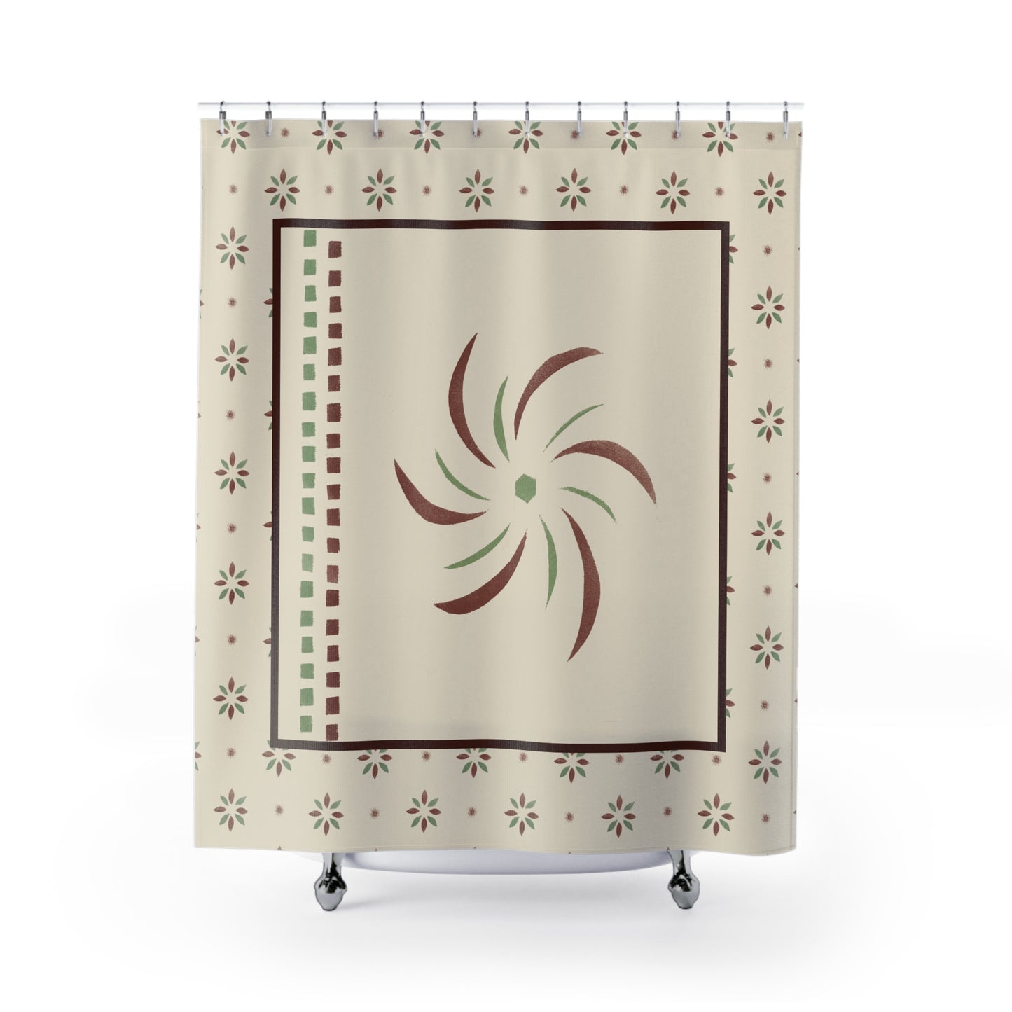 Bohemian Floral Shower Curtain - Elegant Bathroom Decor with Swirling Design
