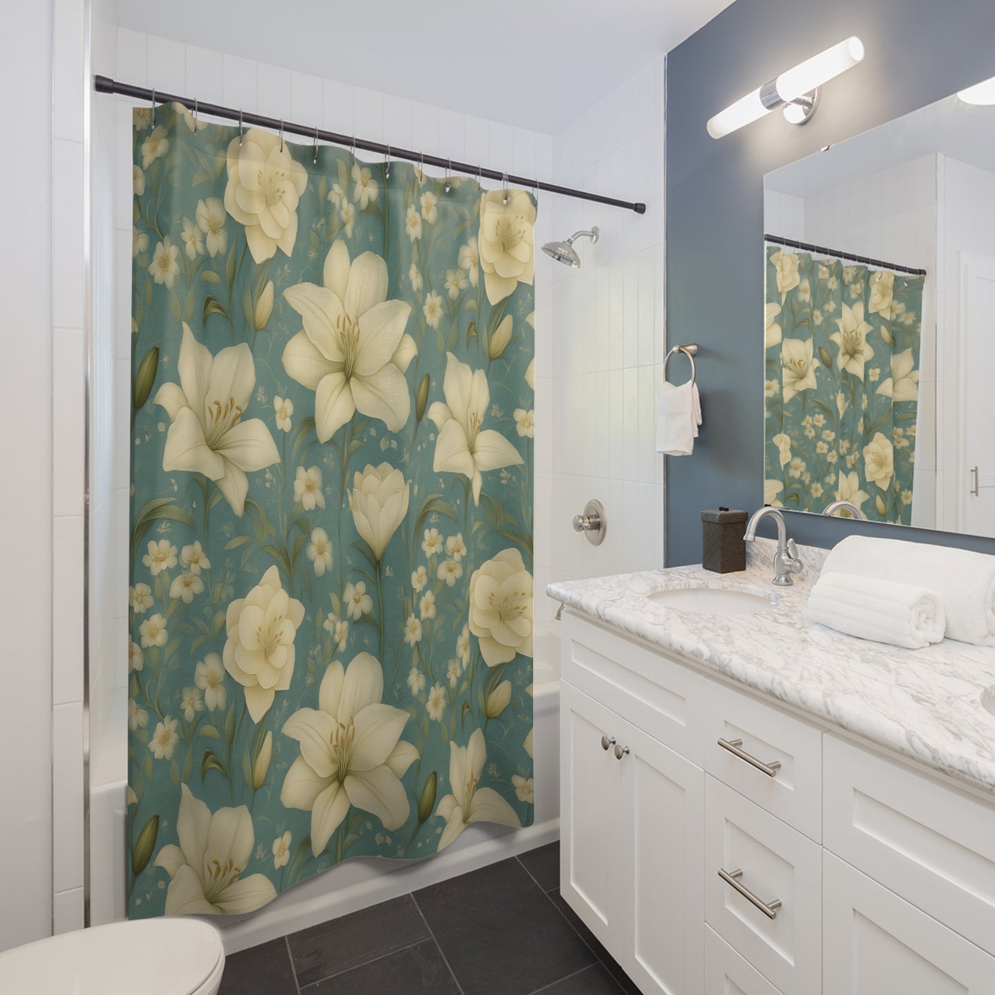 Elegant Floral Shower Curtain - Vintage Home Decor, Bathroom Accessories, Floral Pattern, Gift for Her, Spring Decor