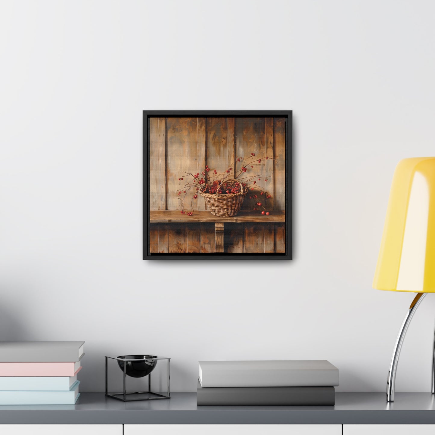 Basket of Bittersweet Gallery Canvas Wraps, Square Frame