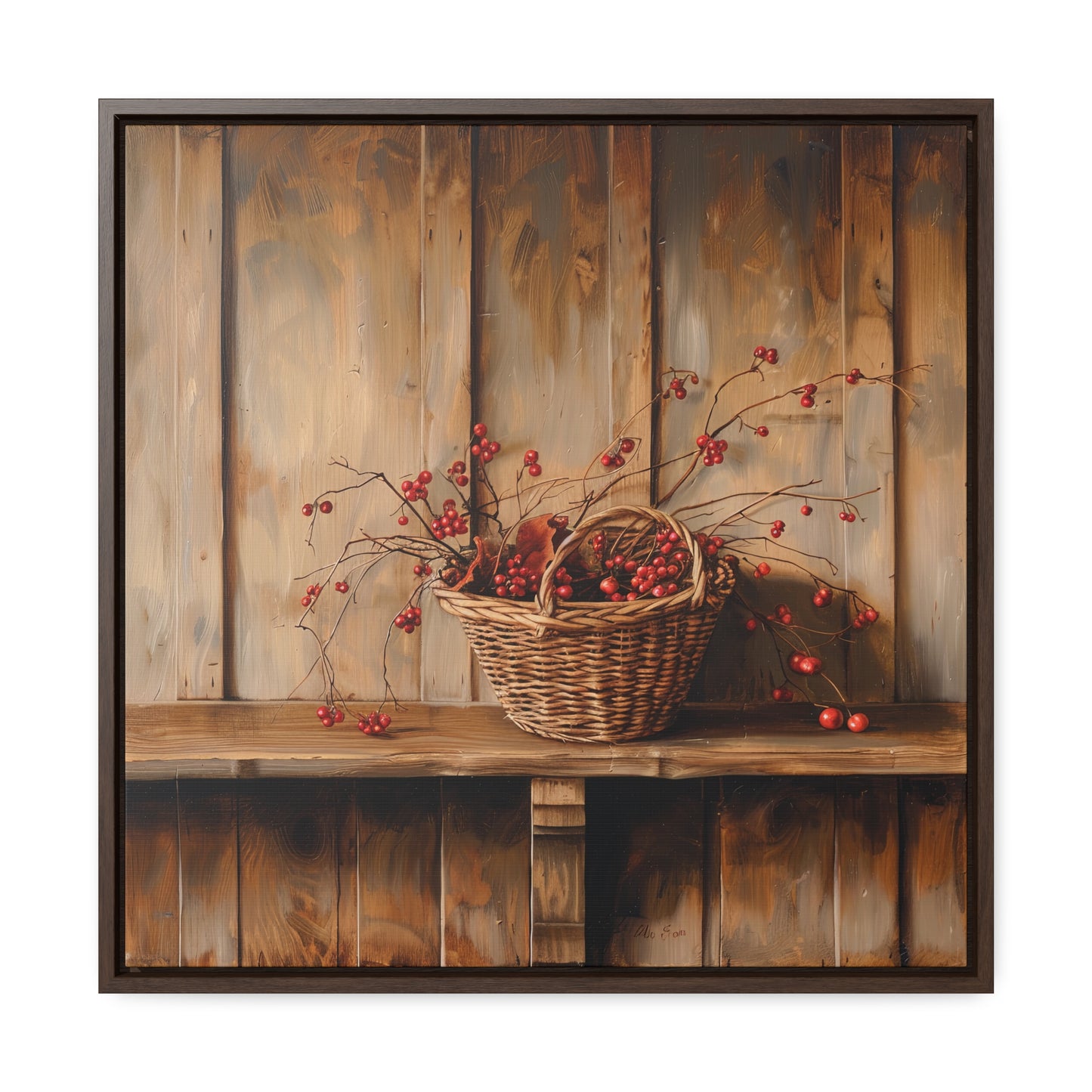 Basket of Bittersweet Gallery Canvas Wraps, Square Frame