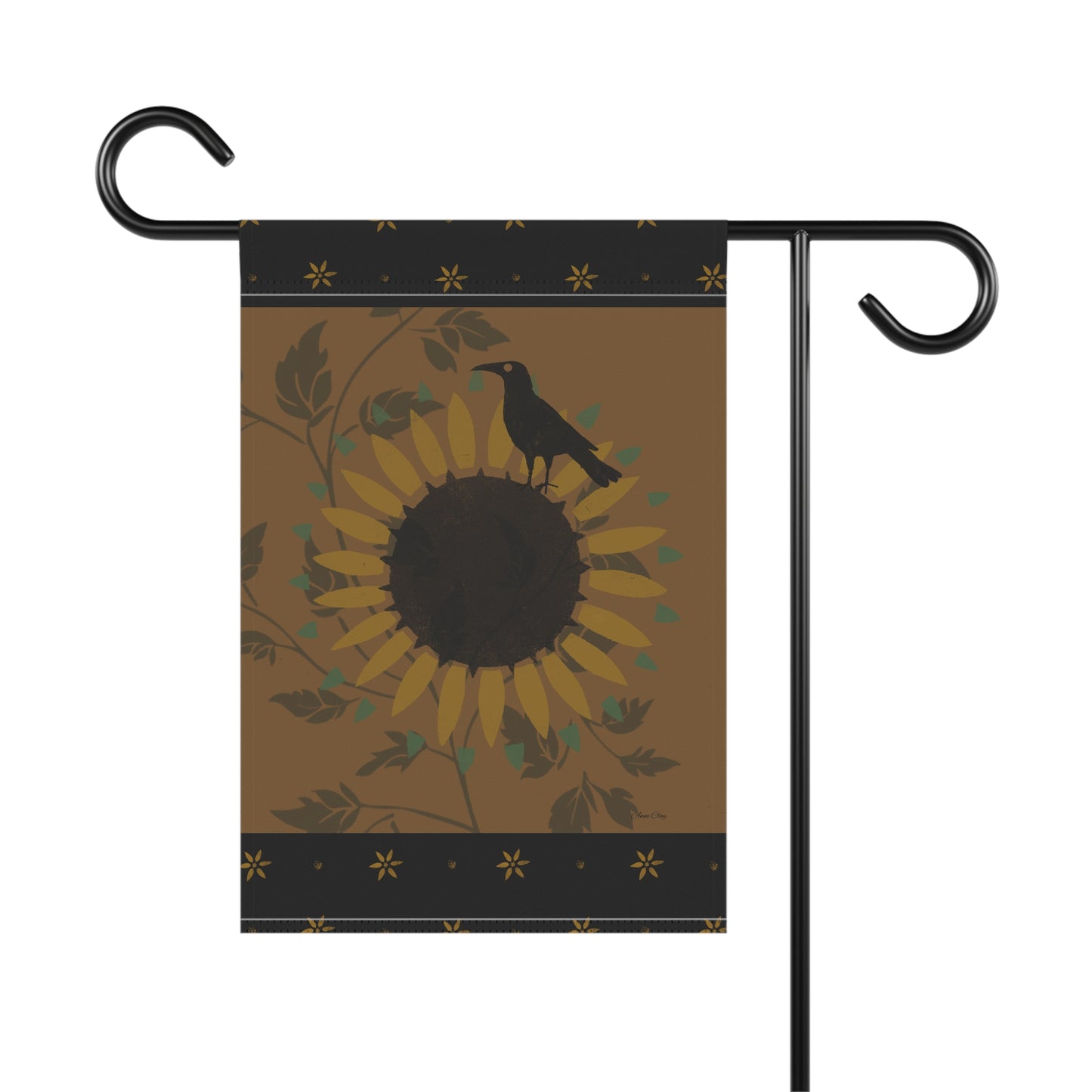 Sunflower and Crow Stencil Gold on Black Garden & House Banner