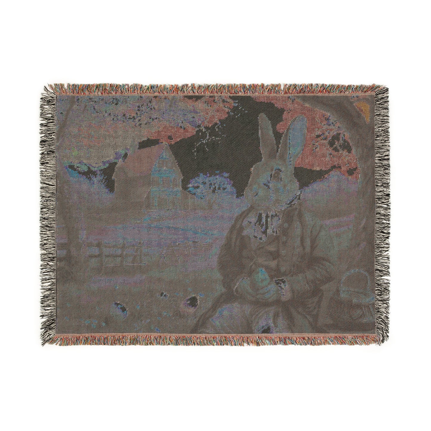 Charming Rabbit Woven Blanket - Cozy Rustic Decor for Home