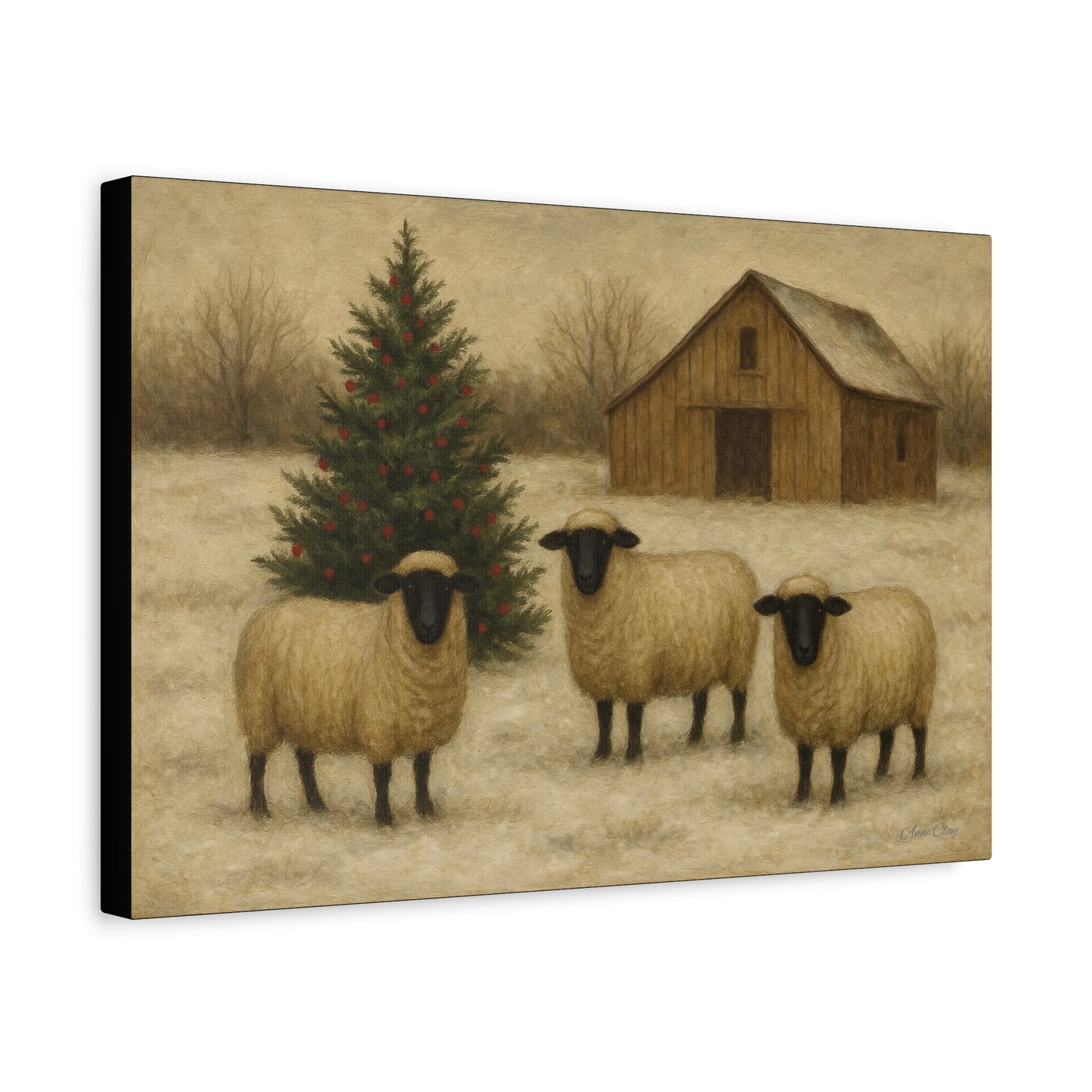 Christmas Sheep Canvas Wall Art, Holiday Decor, Farmhouse Style, Rustic Artwork, Winter Home Decoration